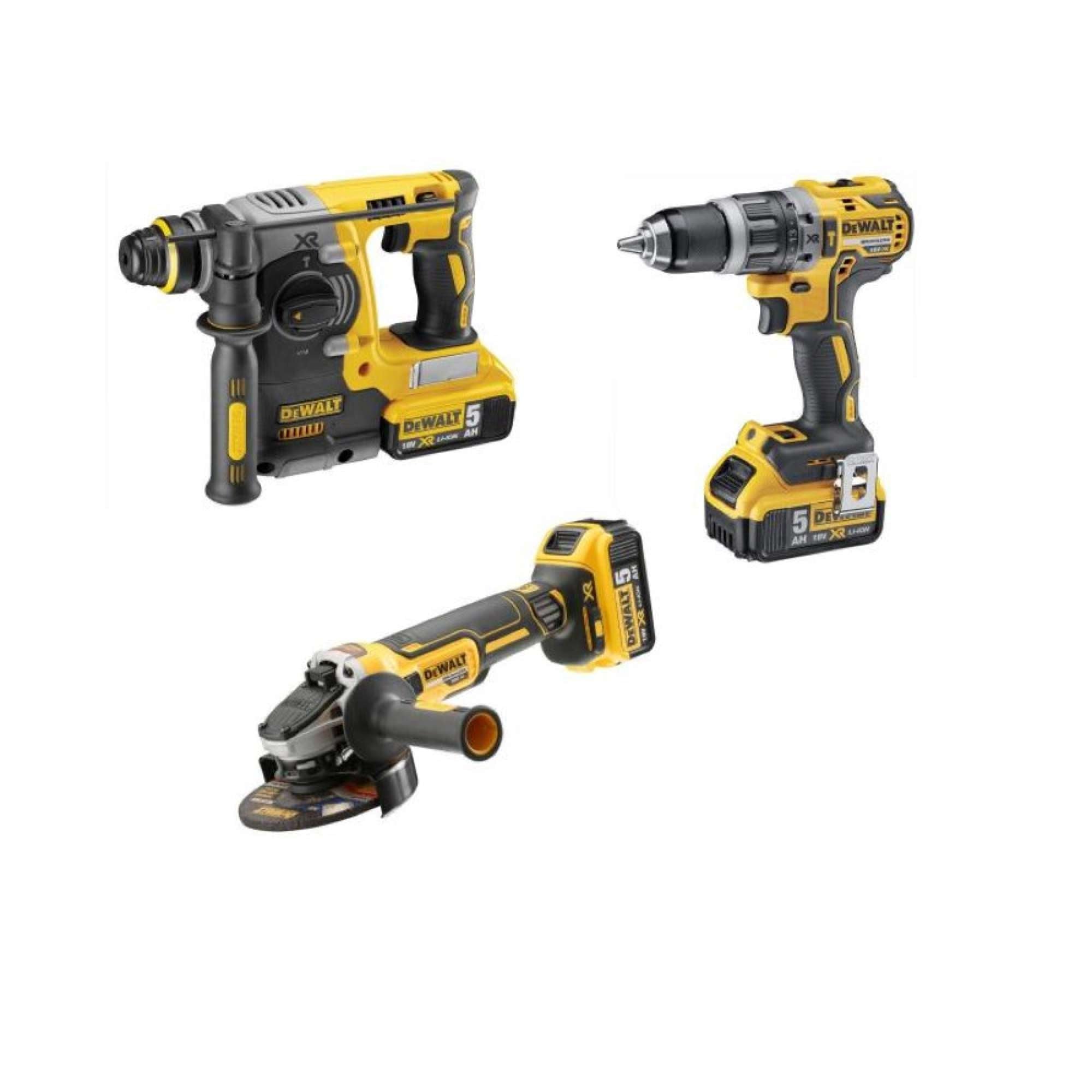 Kit 18V Hammer + Impact Wrench + Grinder + 4x5.0Ah - Dewalt