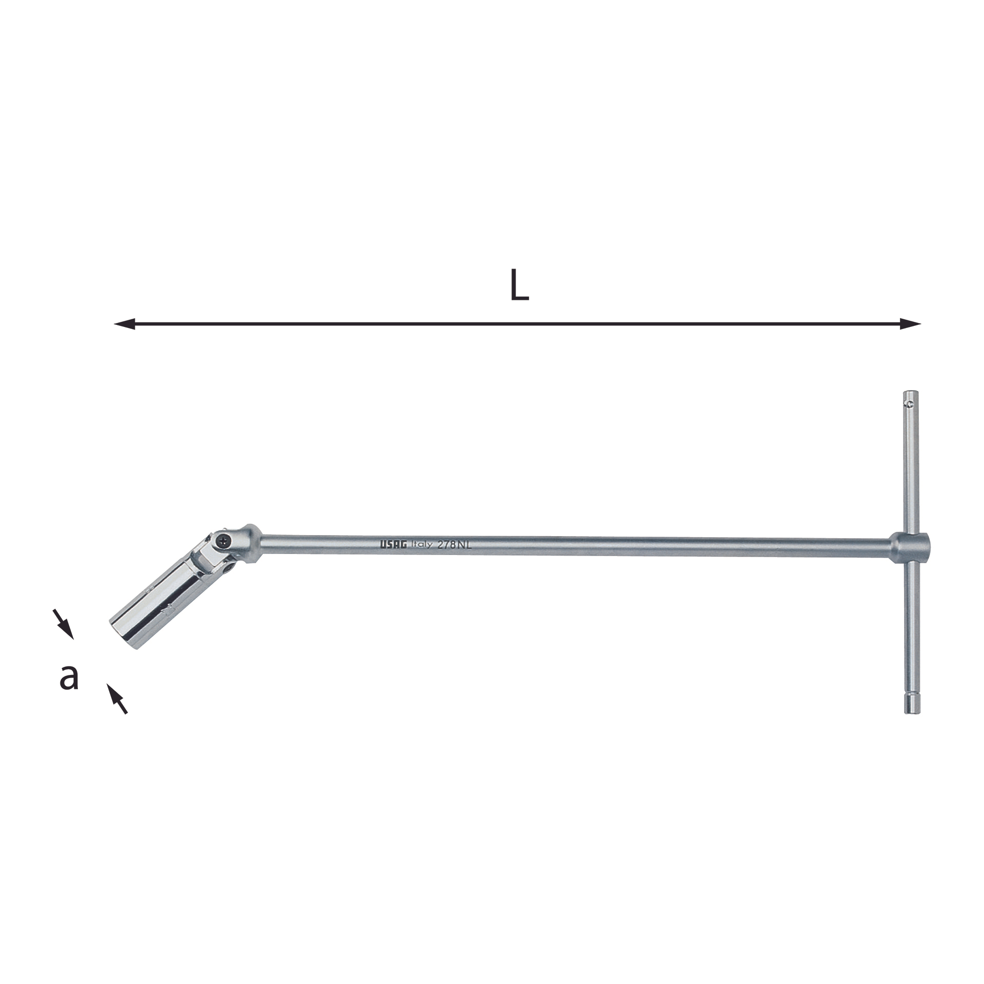 Articulated T-handle spanner for long spark plugs, hexagon mouth - Usag 278 L