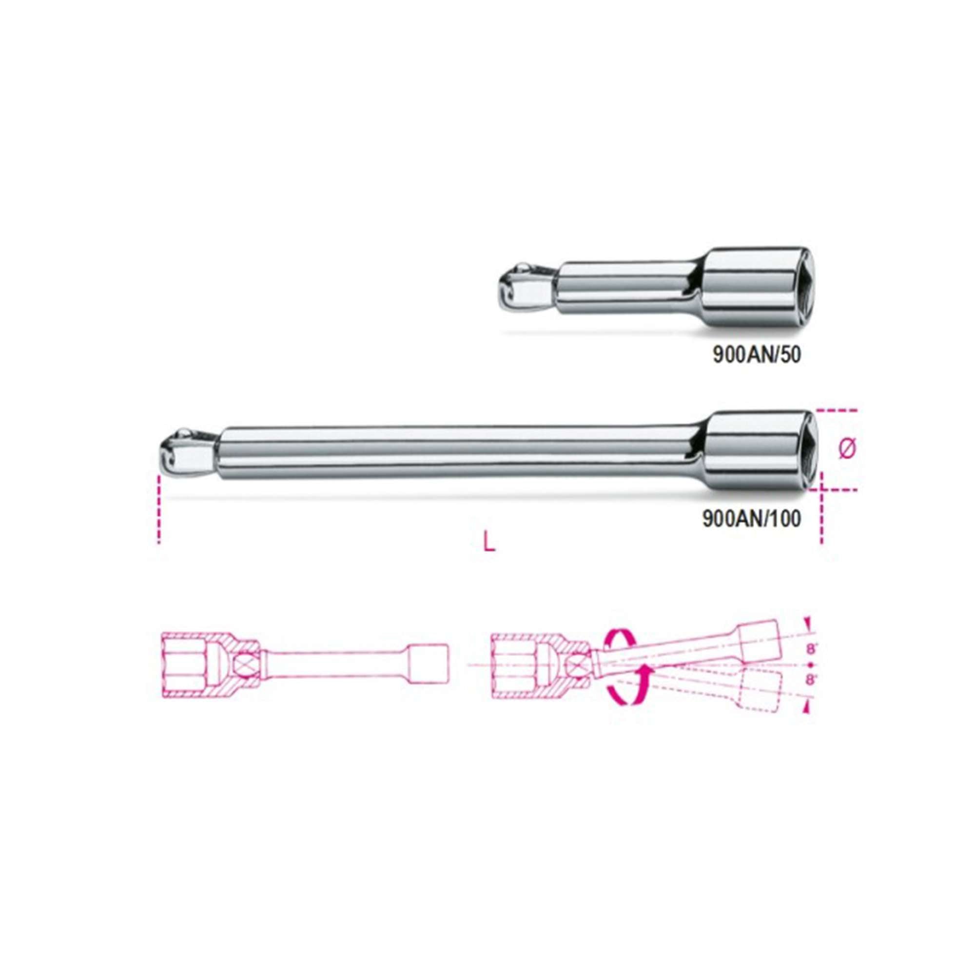 Angle extensions 50mm square, male and female 1/4 angled connections 9000825 Beta