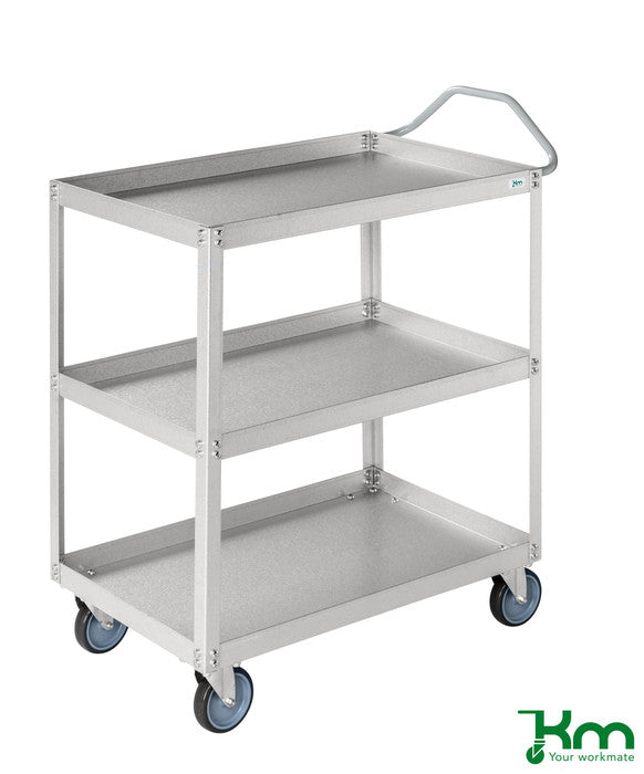 Sturdy 3-shelf galvanised aluminium trolley 690 x 420 x 850 mm - Kongamek