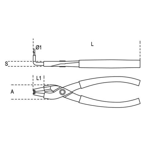 Internal circlip pliers, bent pattern, 90 PVC-coated handles - 1034 Beta
