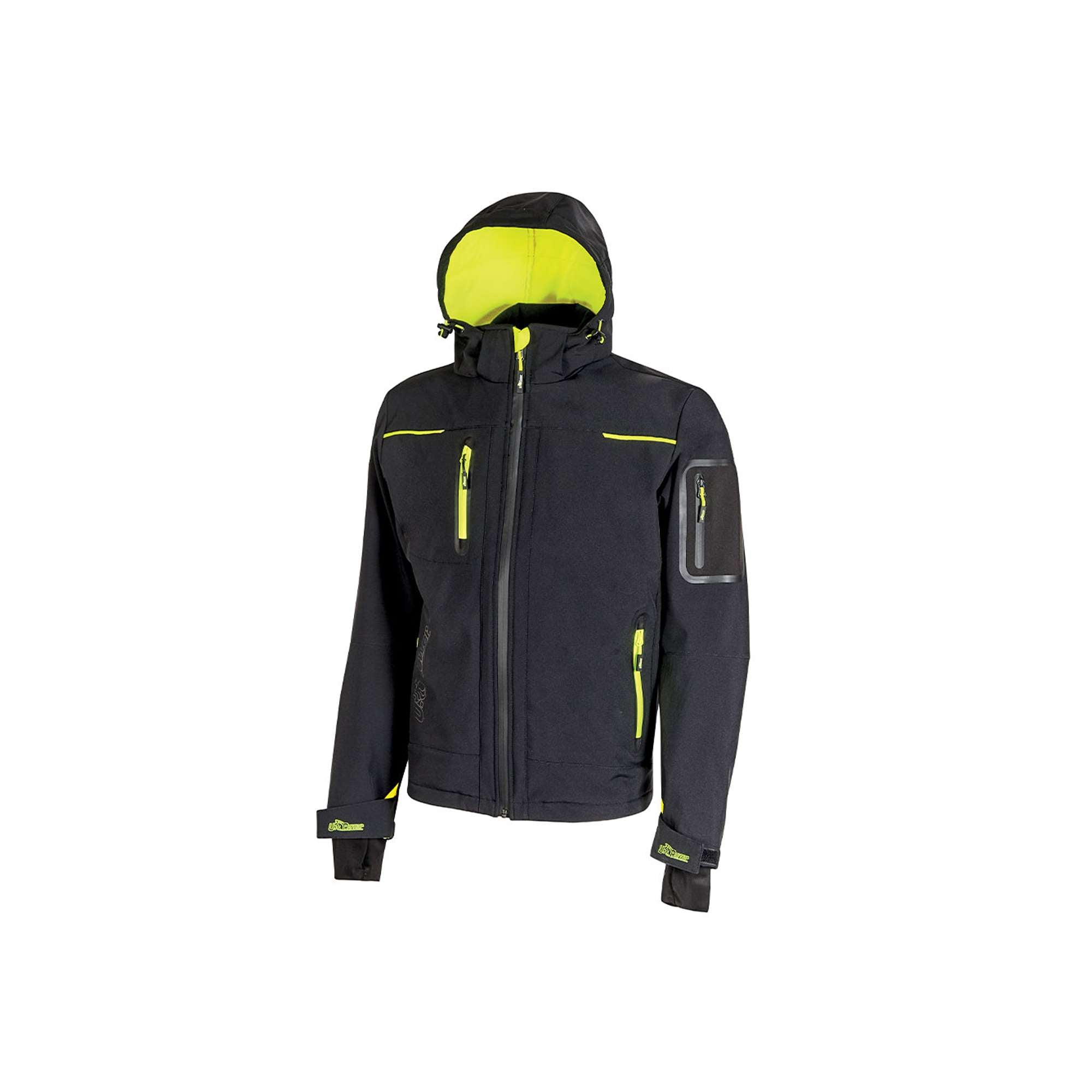 U-POWER Professional Work Jacket SOFT SHELL Black Carbon Yellow FU187BC