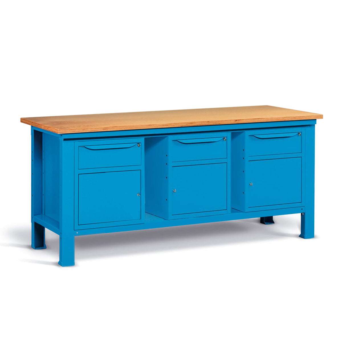 WORKSHOP WORKBENCH WOODEN TOP 2000 X 750 X 880 H - 3 CABINETS 1 DRAWER 1 DOOR - FAMI - BLUE