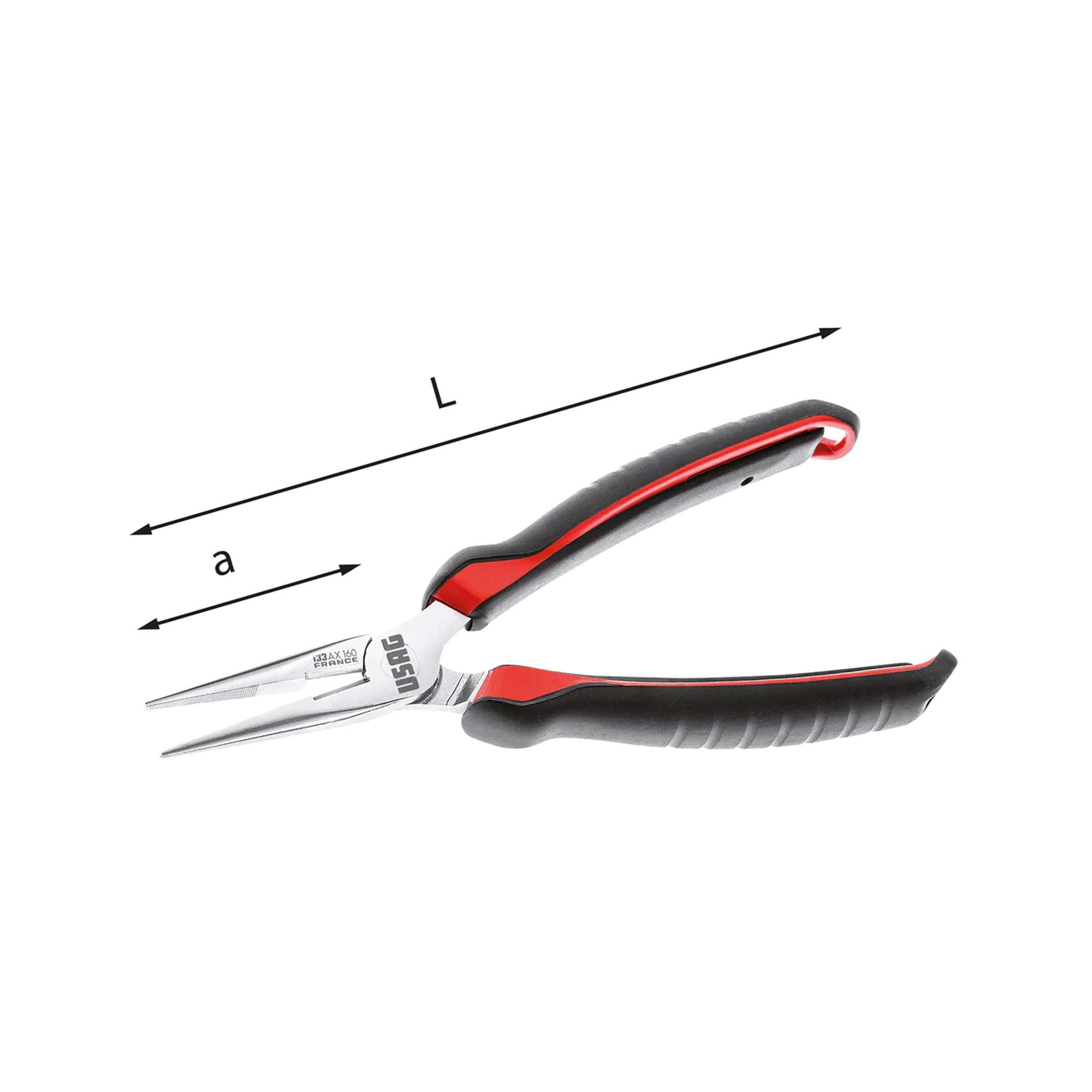 Half- round extra-long nose pliers with straight jaws (160-200) - Usag 133 AX