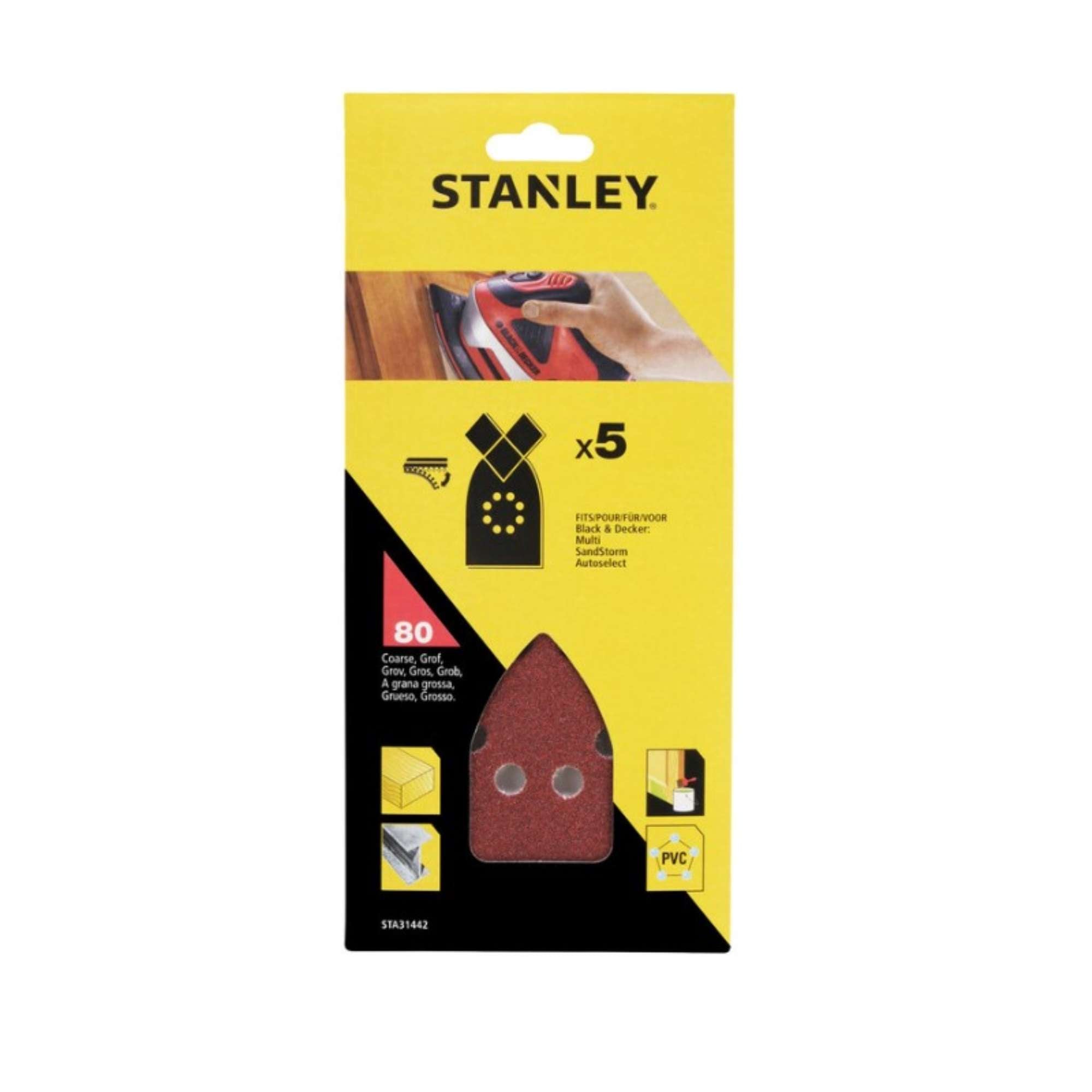 Set 5 Velcro Sheets for Multi-Sanding Machine Grit 80 - Stanley