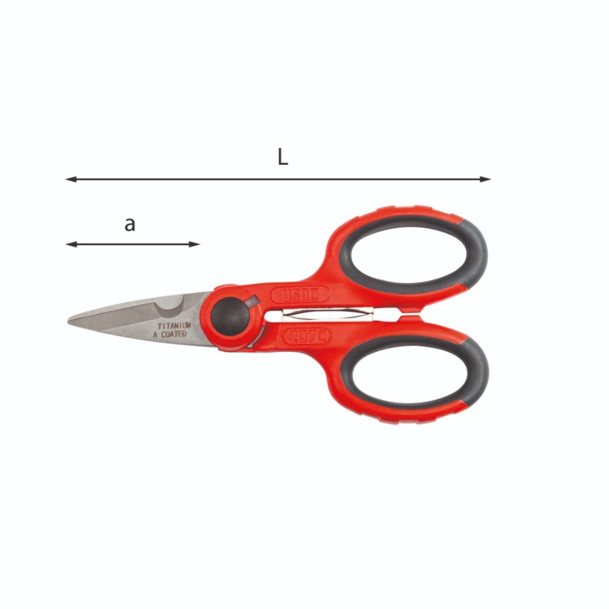 Electrician's scissors, titanium steel blades cut cables up to 12mm Usag 207 U02070004