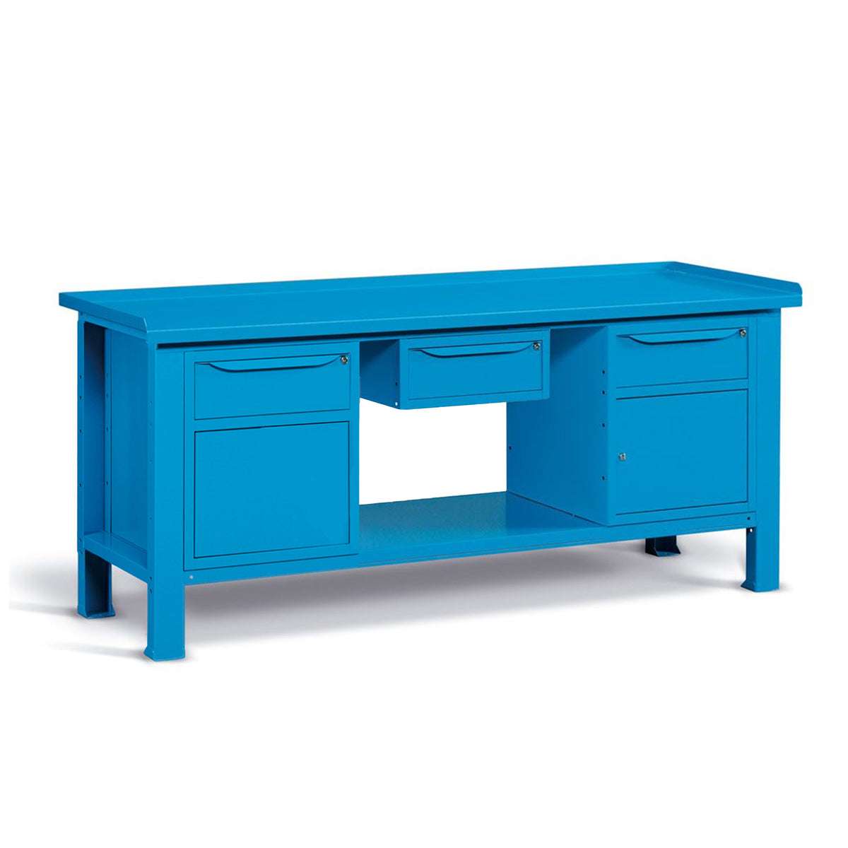 WORKSHOP WORKBENCH STEEL TOP 2007 x 705 x 855 H - 2 CABINETS 1 DRAWER 1 DOOR + 1 CABINET 1 DRAWER - FAMI - BLUE