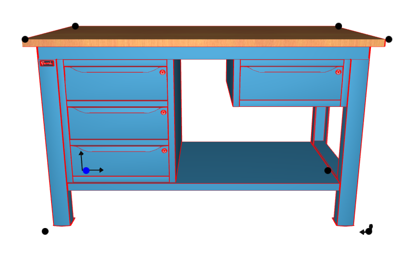 WORKSHOP WORKBENCH WOODEN TOP 1500 X 750 X 880 H - WARDROBE 3 DRAWERS + WARDROBE 1 DRAWER - FAMI - BLUE