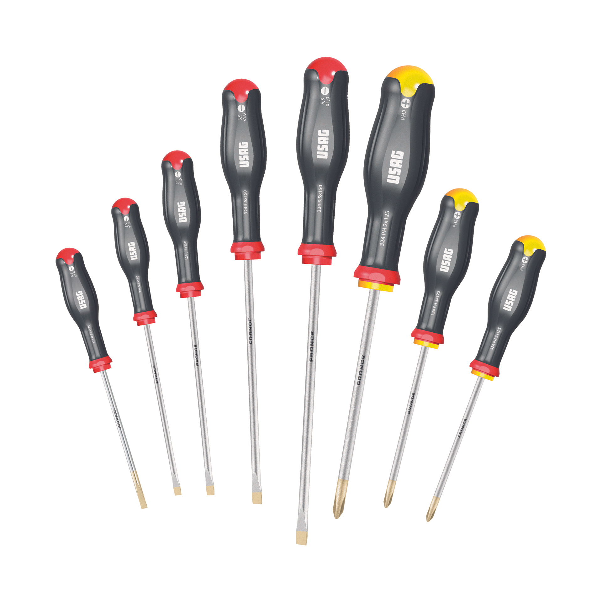 Set of 8 screwdrivers for slot-head and Phillips screws 640gr - Usag 324 SH8