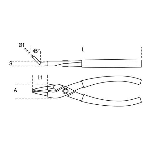 Internal circlip pliers, bent pattern, 45 PVC-coated handles - 1033 Beta