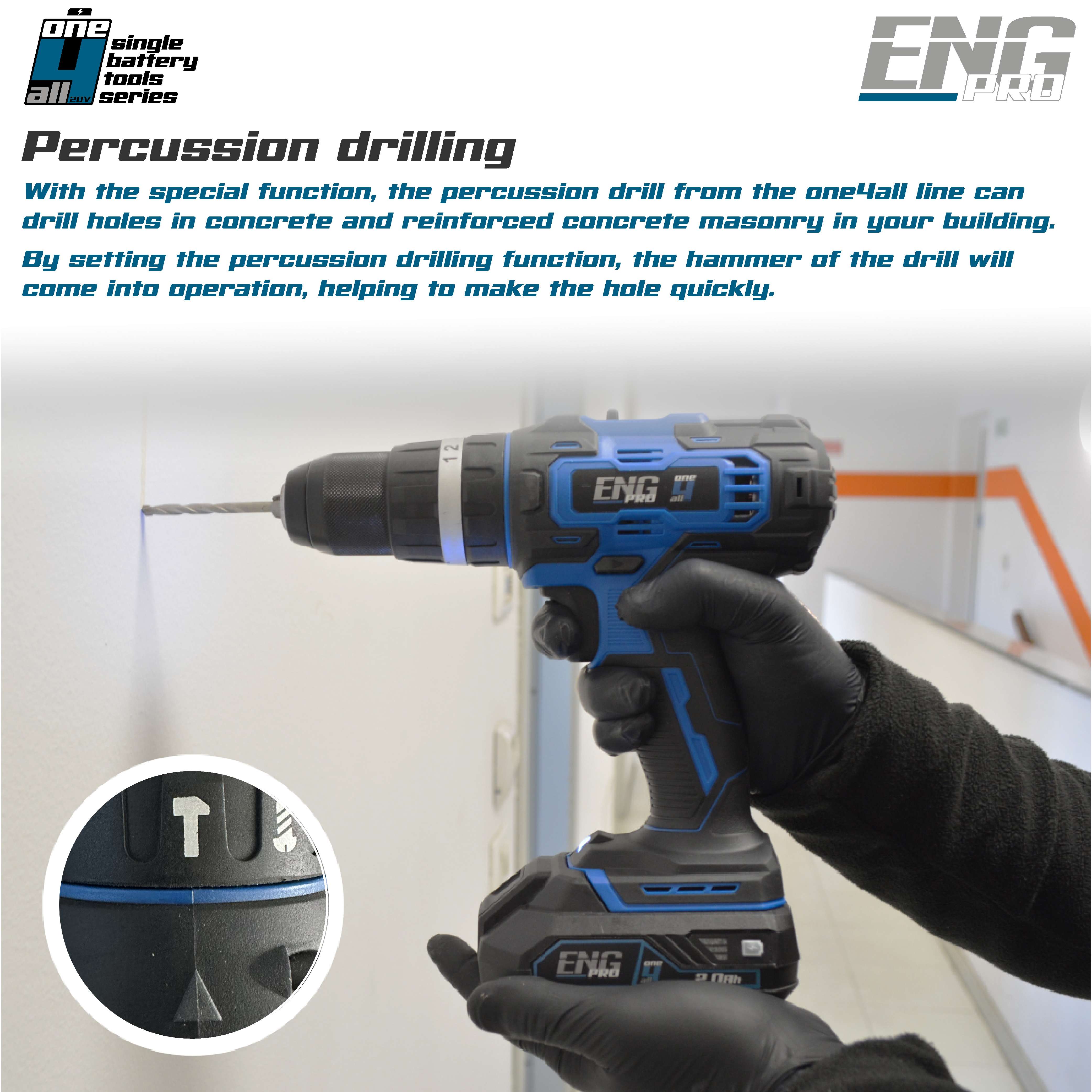 Cordless drill with impact professional 40 Nm ONE4ALL - ENG PRO 1B20-AP40