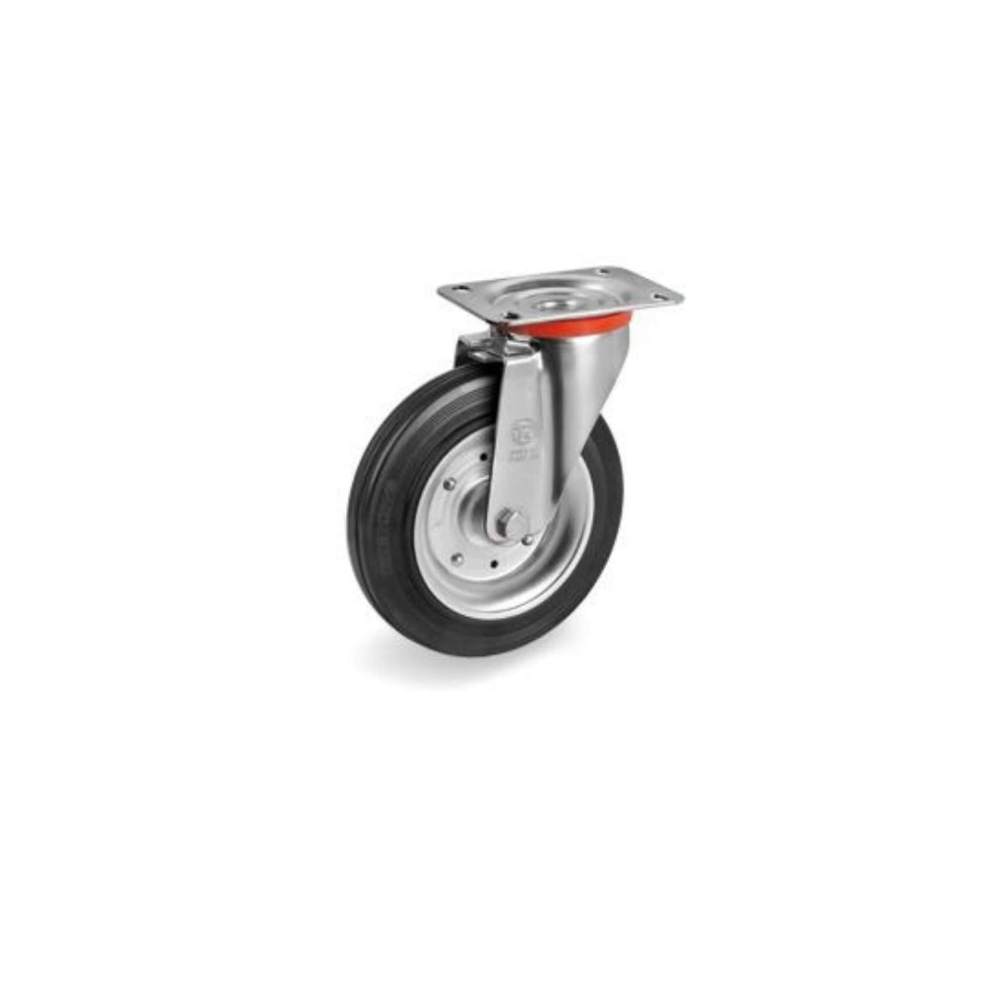 Rubber wheel with sheet metal core and rotating support - Tellure Rota