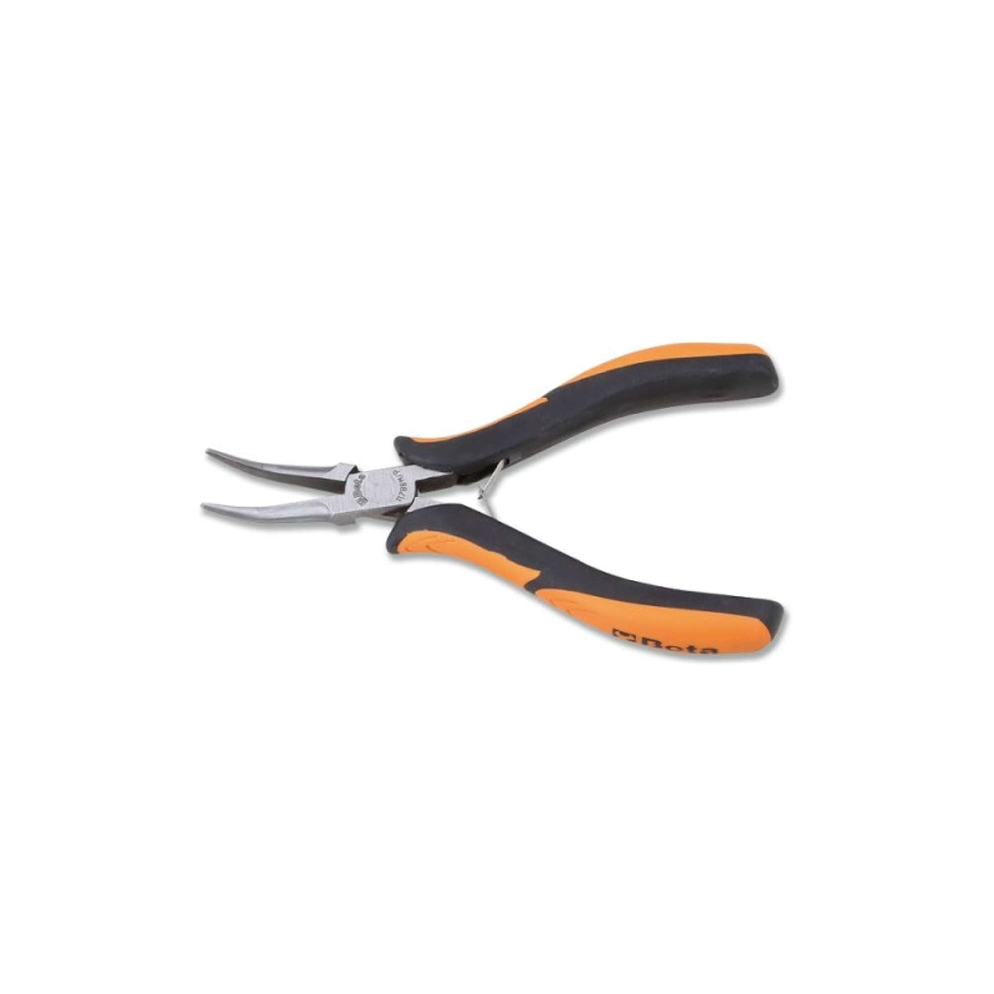 Smooth half-round long bent needle nose pliers bi-material handles - Beta