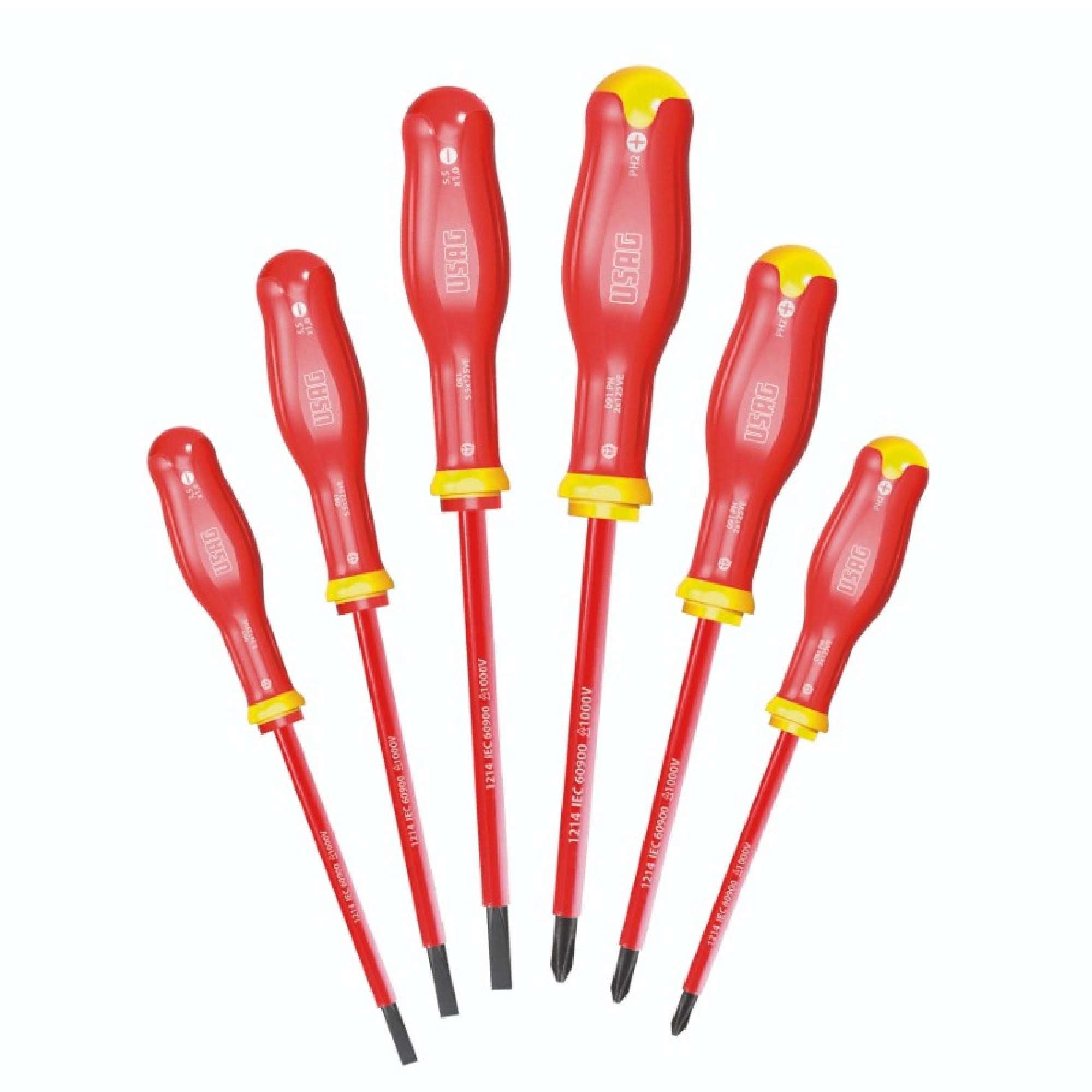 Set of 6 Philips 1000V slotted and Phillips screwdrivers - Usag 091 SH6