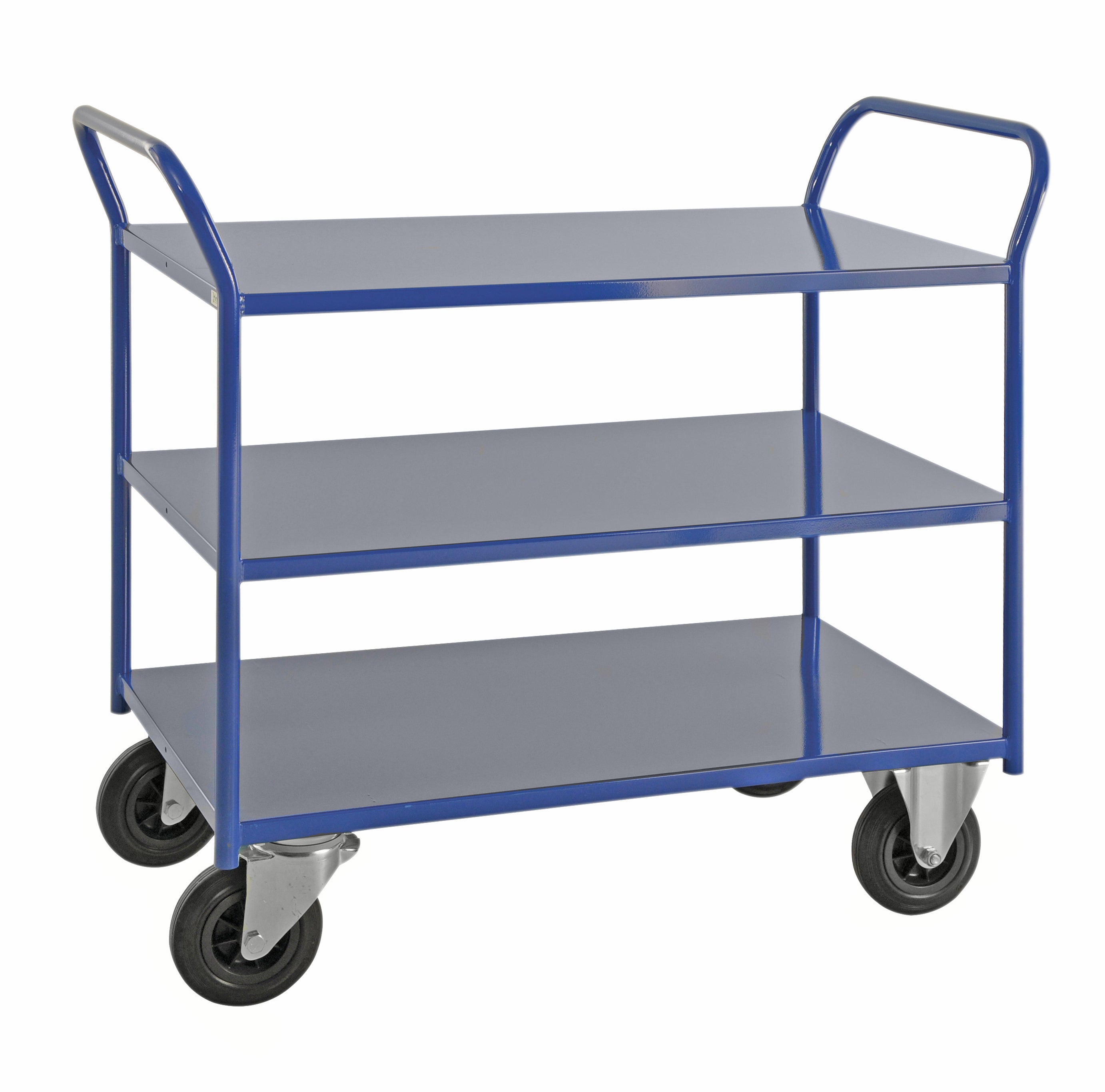 Shelf trolley 3 levels, fully welded Blue with brake - KM4127-BB Kongamek