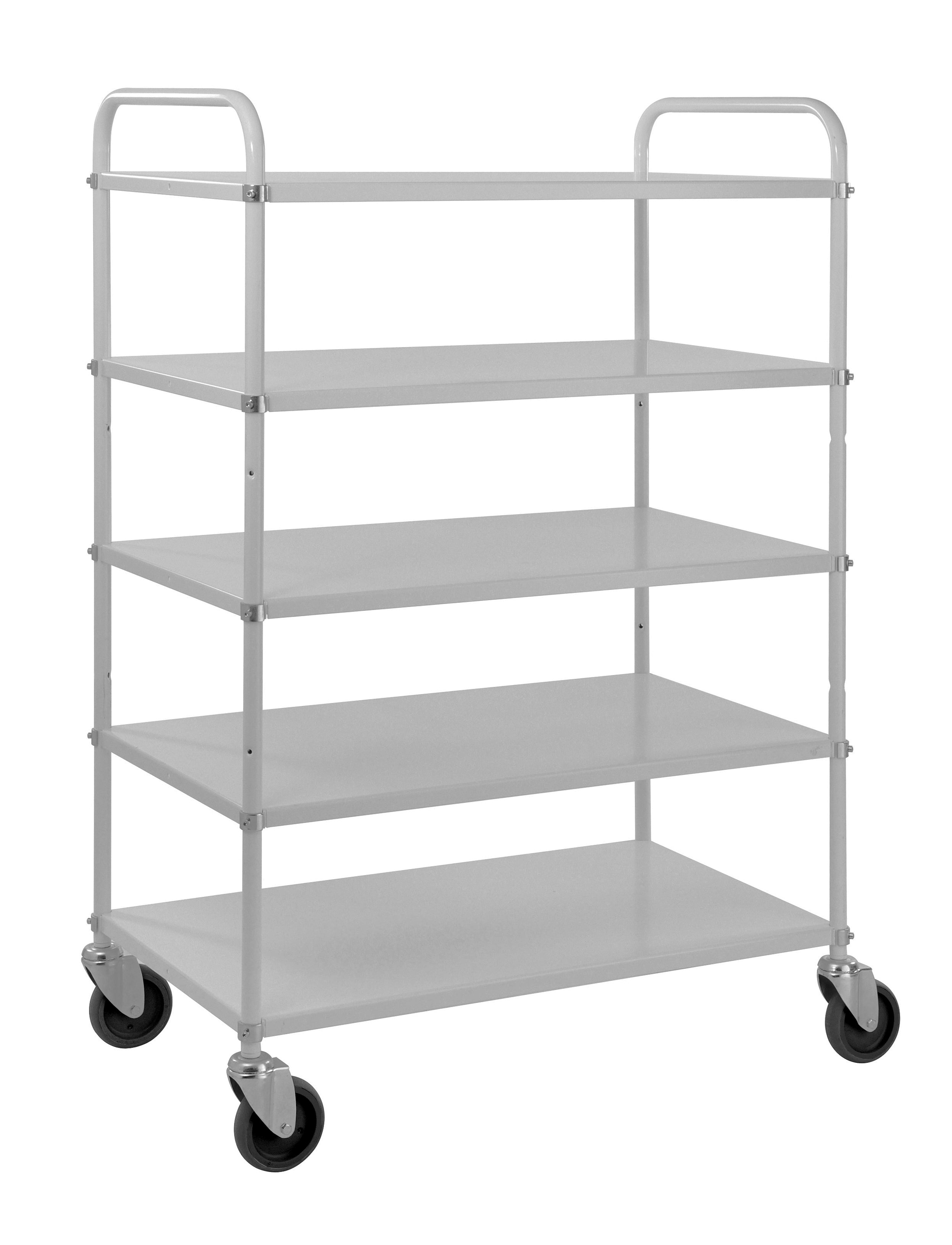 Tall shelf trolley in sheet metal with brake, Grey, LxWxH (mm) 980x585x1445