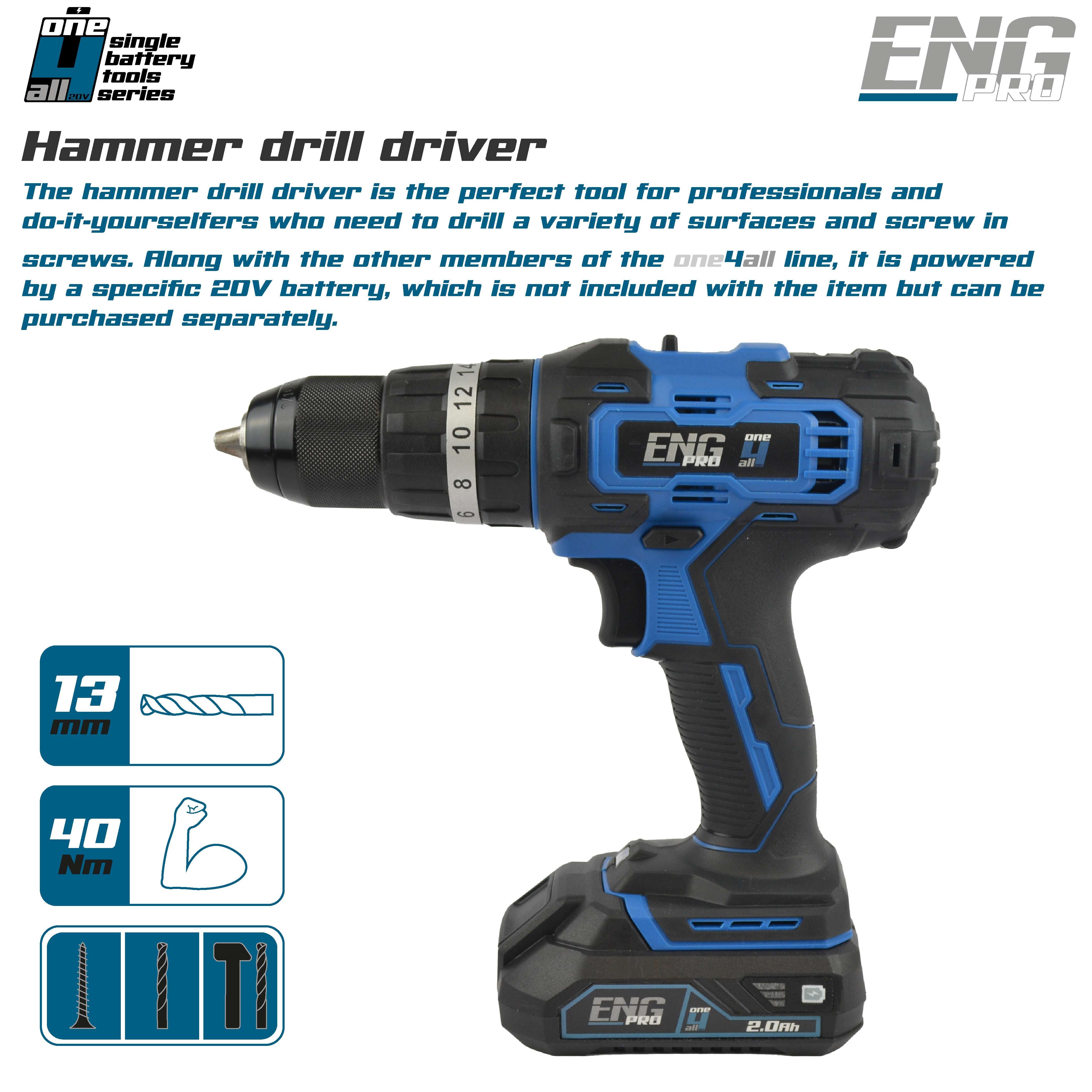 Cordless drill with impact professional 40 Nm ONE4ALL - ENG PRO 1B20-AP40