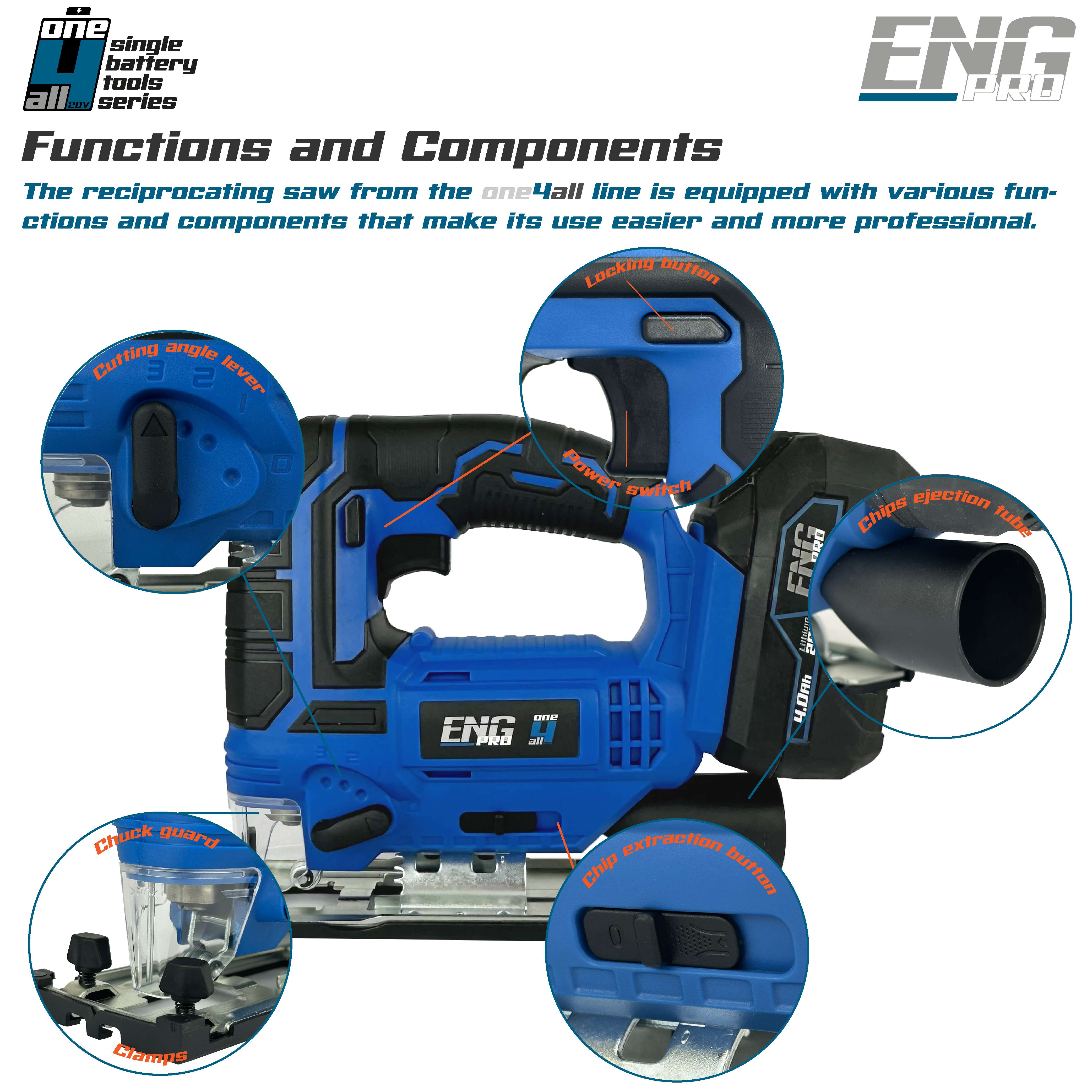 Cordless Jig Saw - Professional Line ONE4ALL 20V - ENGPRO 1B20-SGAL