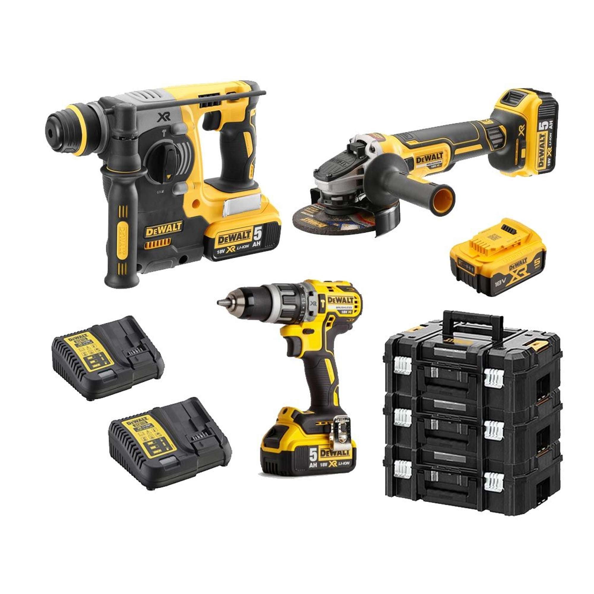 Dewalt 4-battery, 2-battery cordless drill/driver/grinder kit