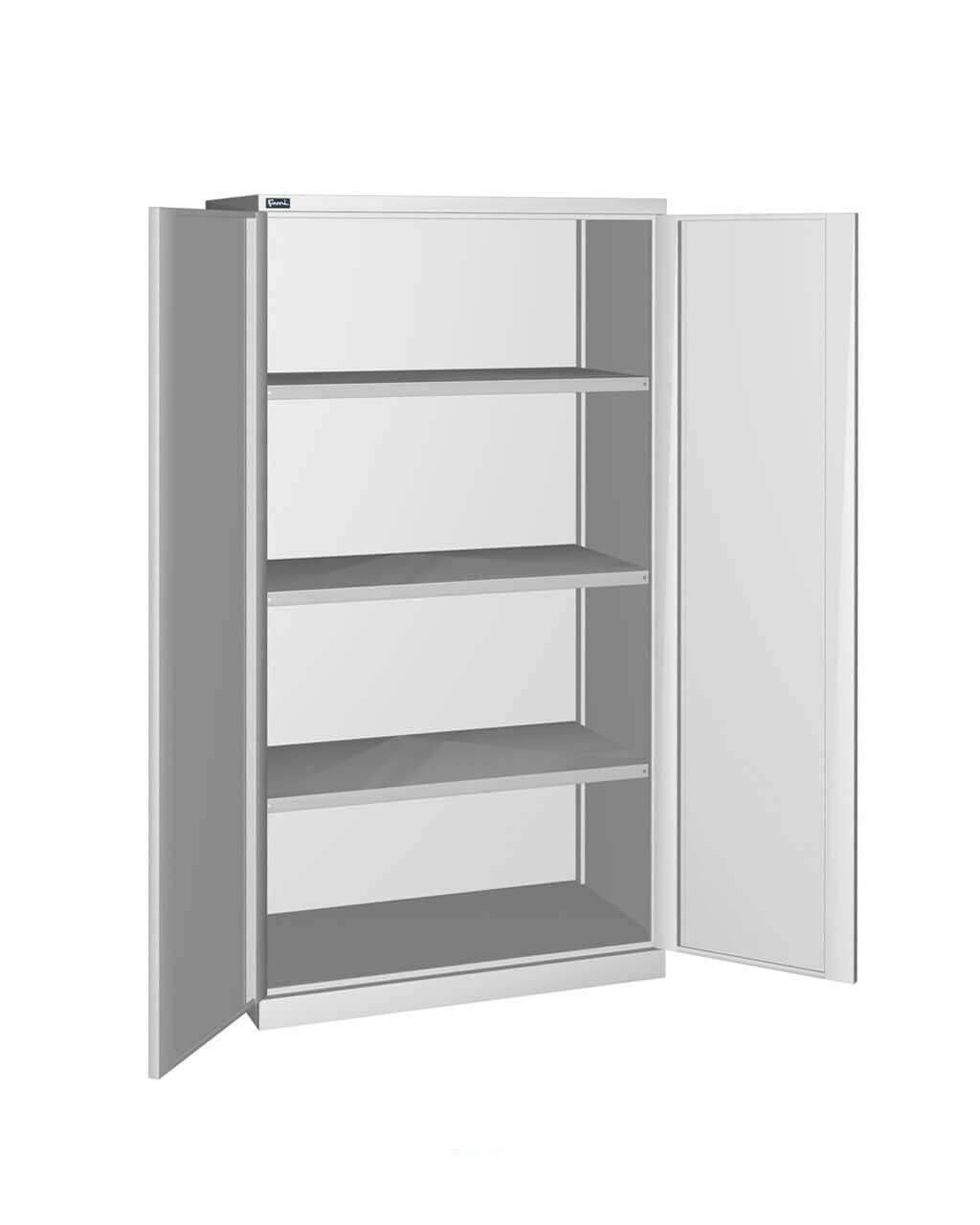 Wardrobe with hinged doors, height-adjustable tops, lockable closure