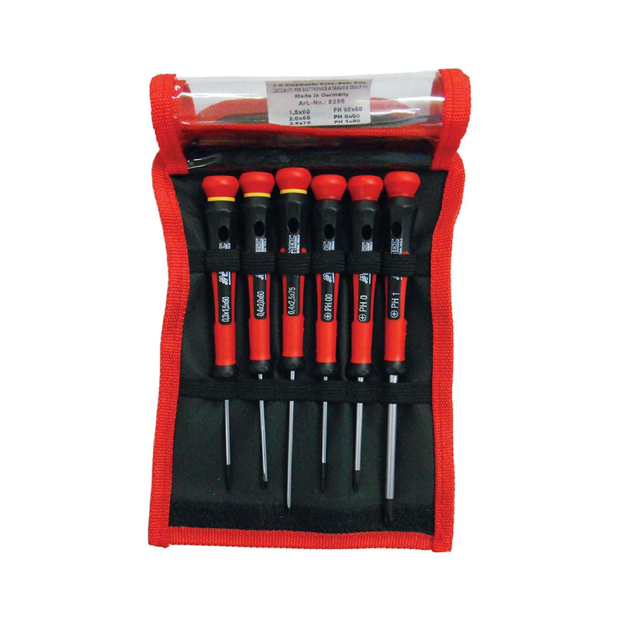 Set of 6 mini screwdrivers with PH swivel and cutting head - Fermec 8296