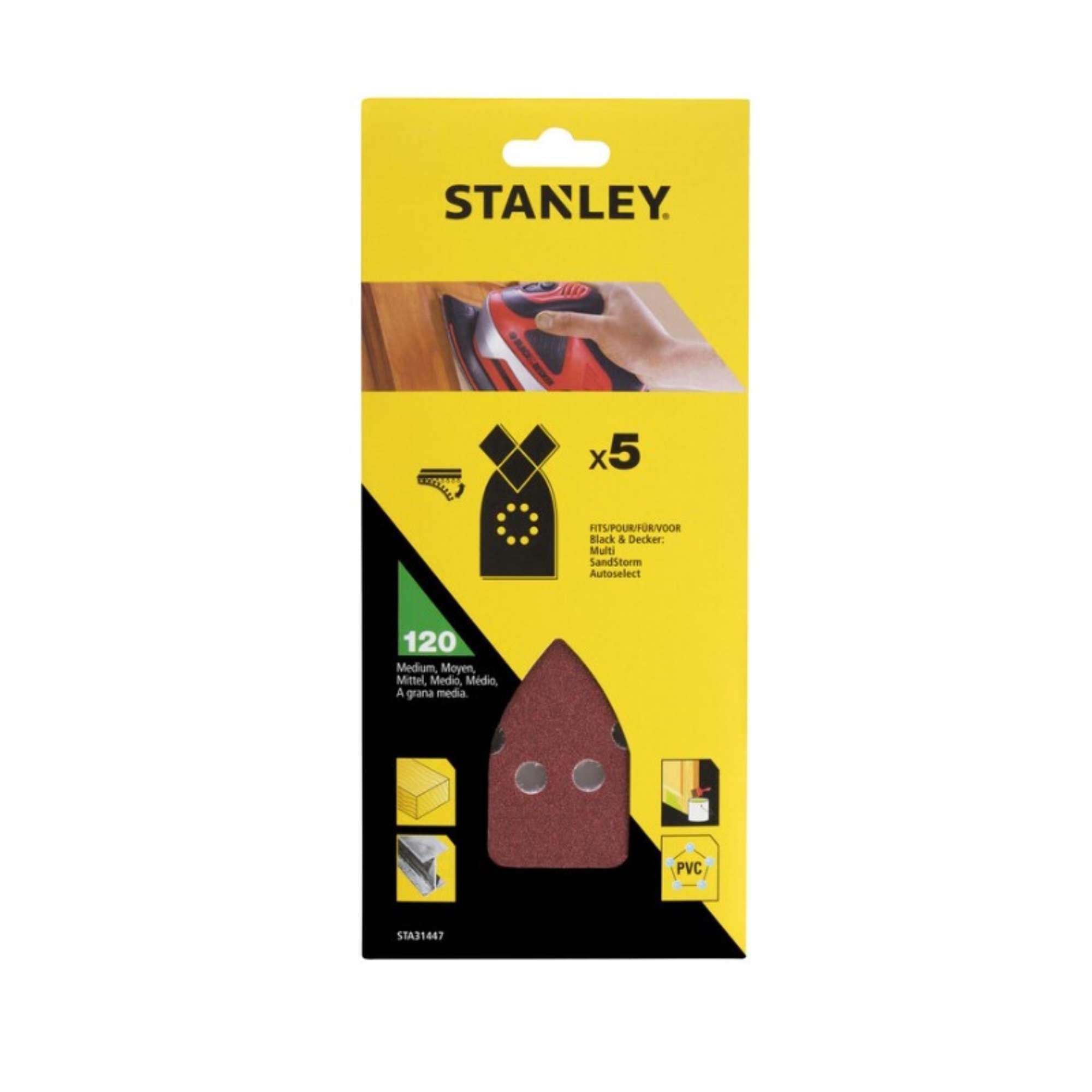 Set 5 Velcro Sheets for Multi-Sanding Machine Grit 120 - Stanley