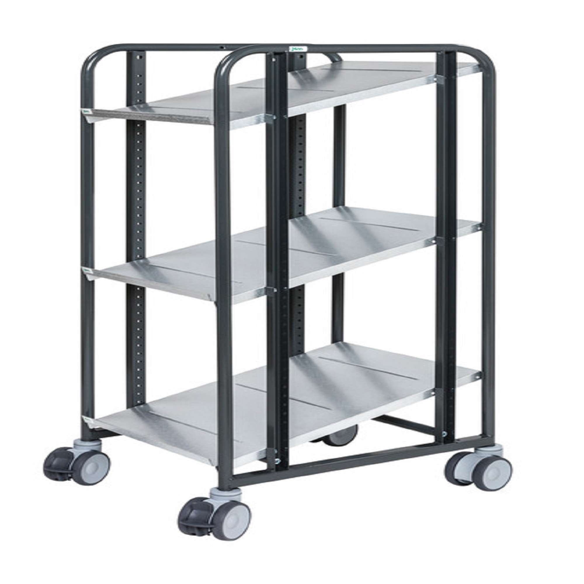 Dark Grey Trolley with brake, 3 Adjustable shelves L x W x H (mm) 477x638x1300