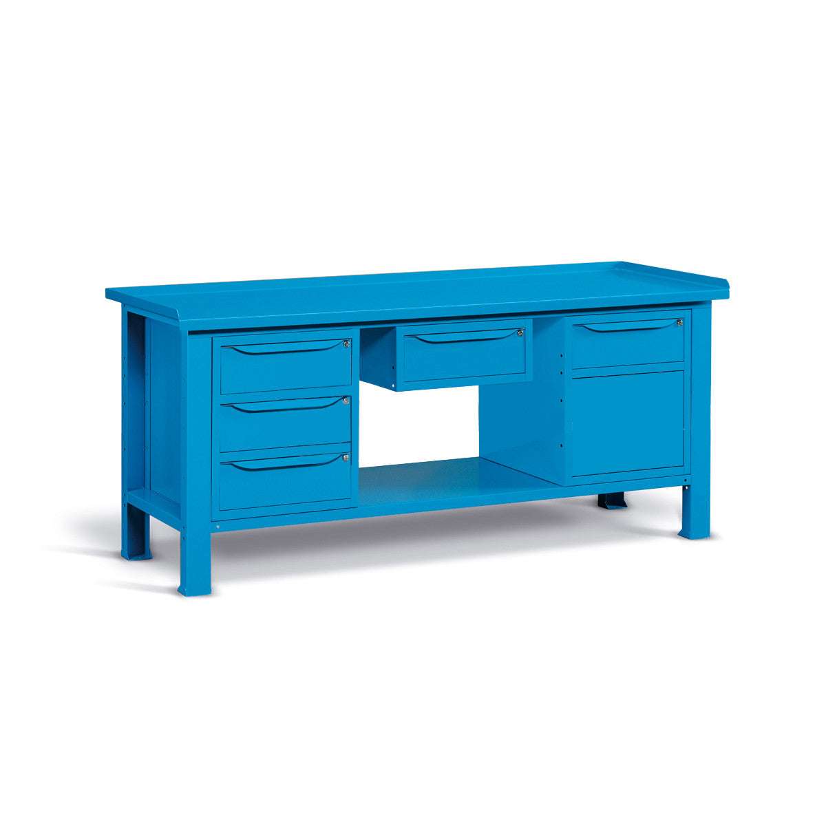 WORKSHOP WORKBENCH STEEL TOP 2007 x 705 x 855 H - WARDROBE 3 DRAWERS + WARDROBE 1 DRAWER 1 DOOR + WARDROBE 1 DRAWER - FAMI - BLUE