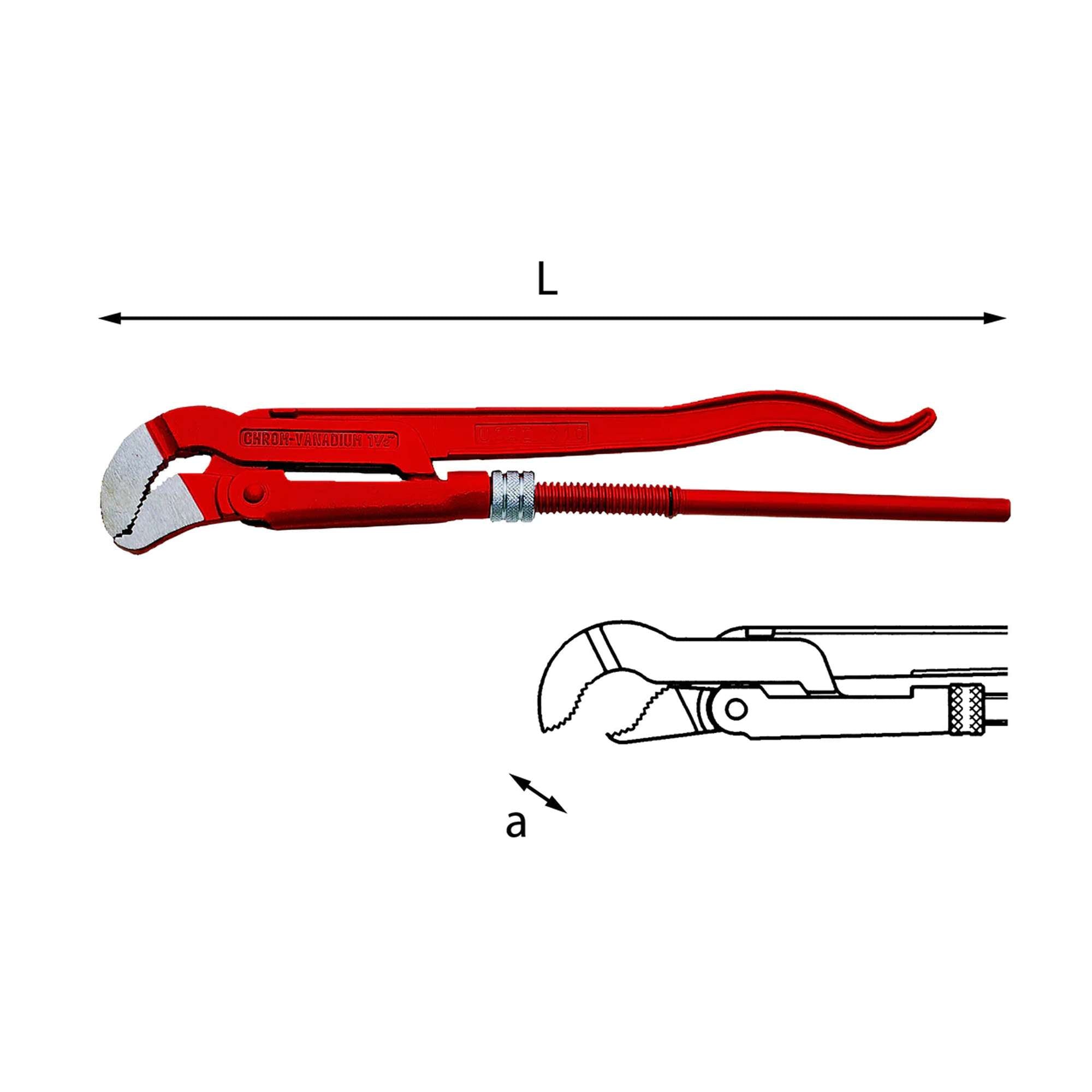 Swedish model pipe wrench with thin 45 shaped jaws 310 N 270