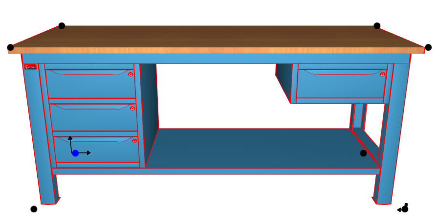 WORKSHOP WORKBENCH WOODEN TOP 2000 X 750 X 880 H - WARDROBE 3 DRAWERS + WARDROBE 1 DRAWER - FAMI - BLUE