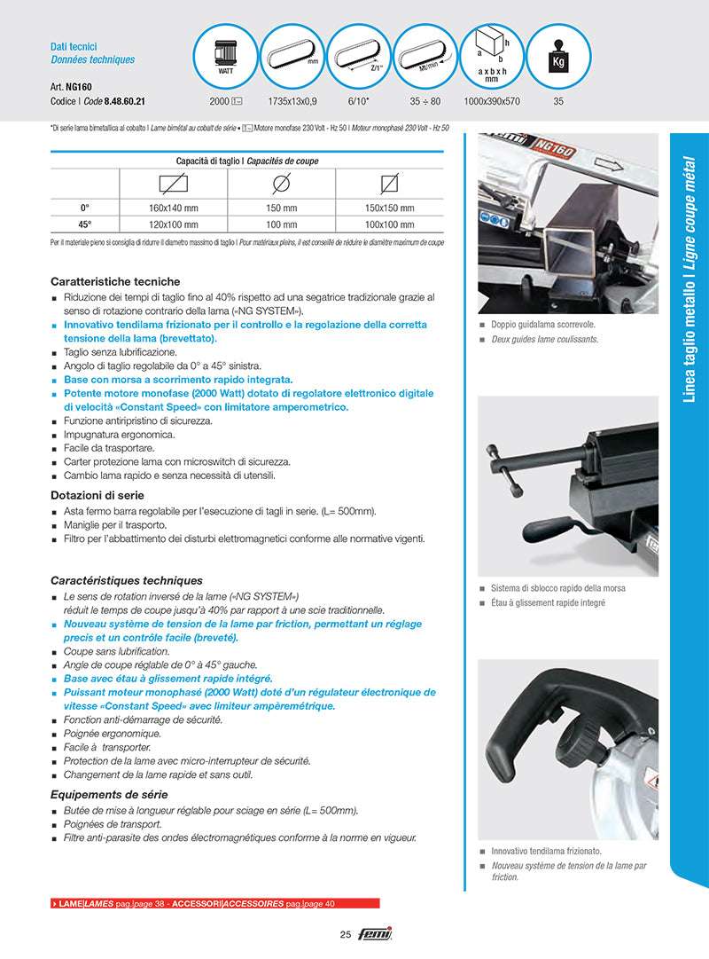 Femi NG160 electronic band saw for metal 2000W professional