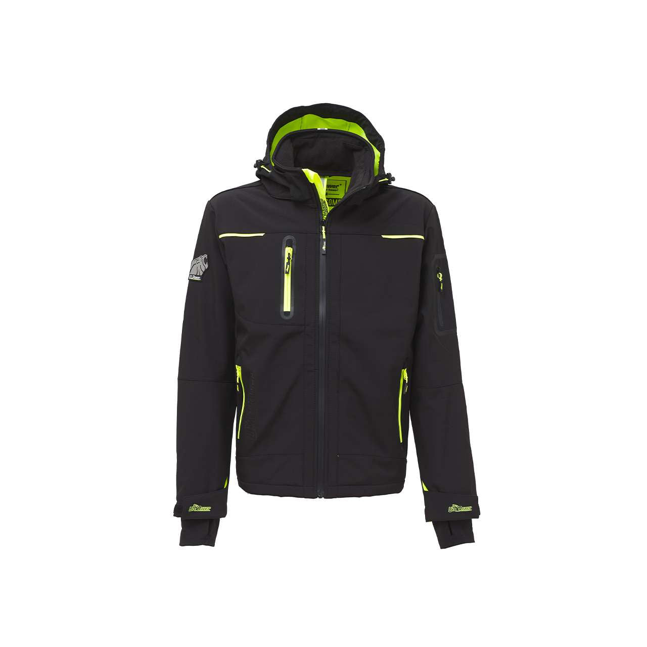 U-POWER Professional Work Jacket SOFT SHELL Black Carbon Yellow FU187BC