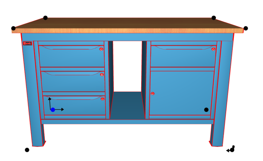 WORKSHOP WORKBENCH WOODEN TOP 1500 X 750 X 880 H - WARDROBE 3 DRAWERS + WARDROBE 1 DRAWER 1 DOOR - FAMI - BLUE