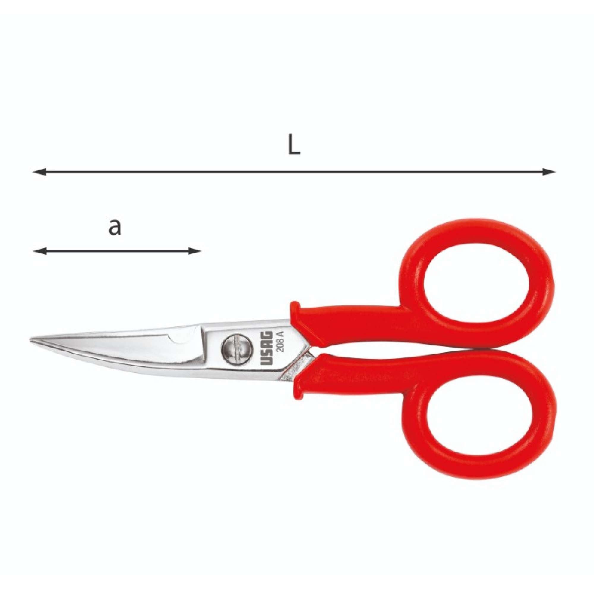 Electrician's scissors model with 145mm curved blades - Usag 208 A U02080101