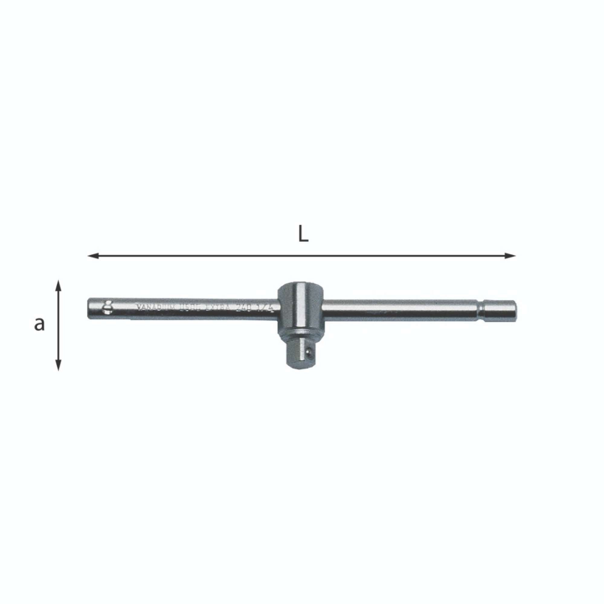 T-lever with sliding square fitting in chrome steel L.200mm - 240 3/8 N Usag