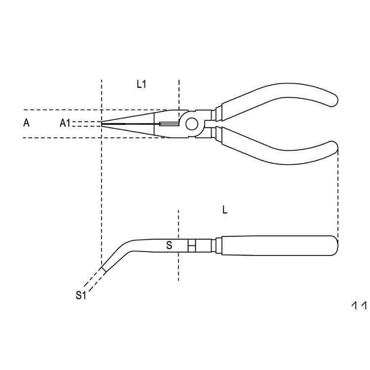 Extra-long bent needle knurled nose pliers, chrome-plated - Beta 1168BM