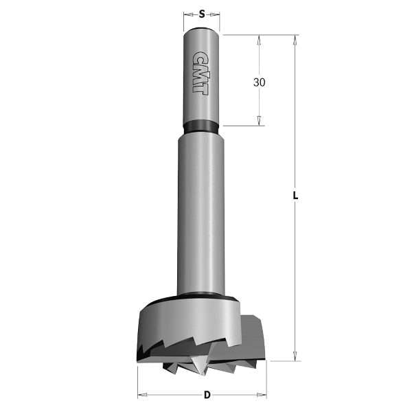 Cylindrical-attached drill bit, two cutting edges - CMT Forstner 537