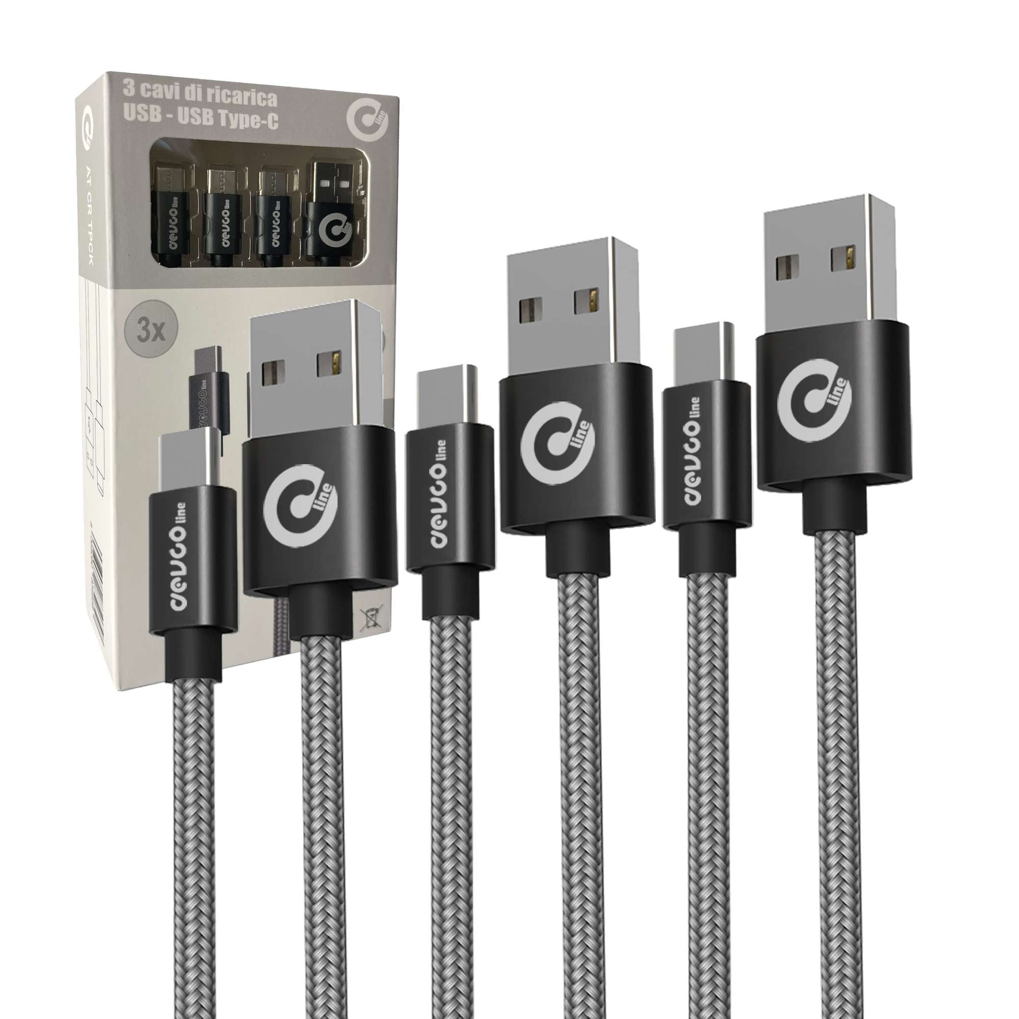 Kit set of 3 USB cables [1m, 2m, 3m] USB-A USB-C connection - AT CR TPCK