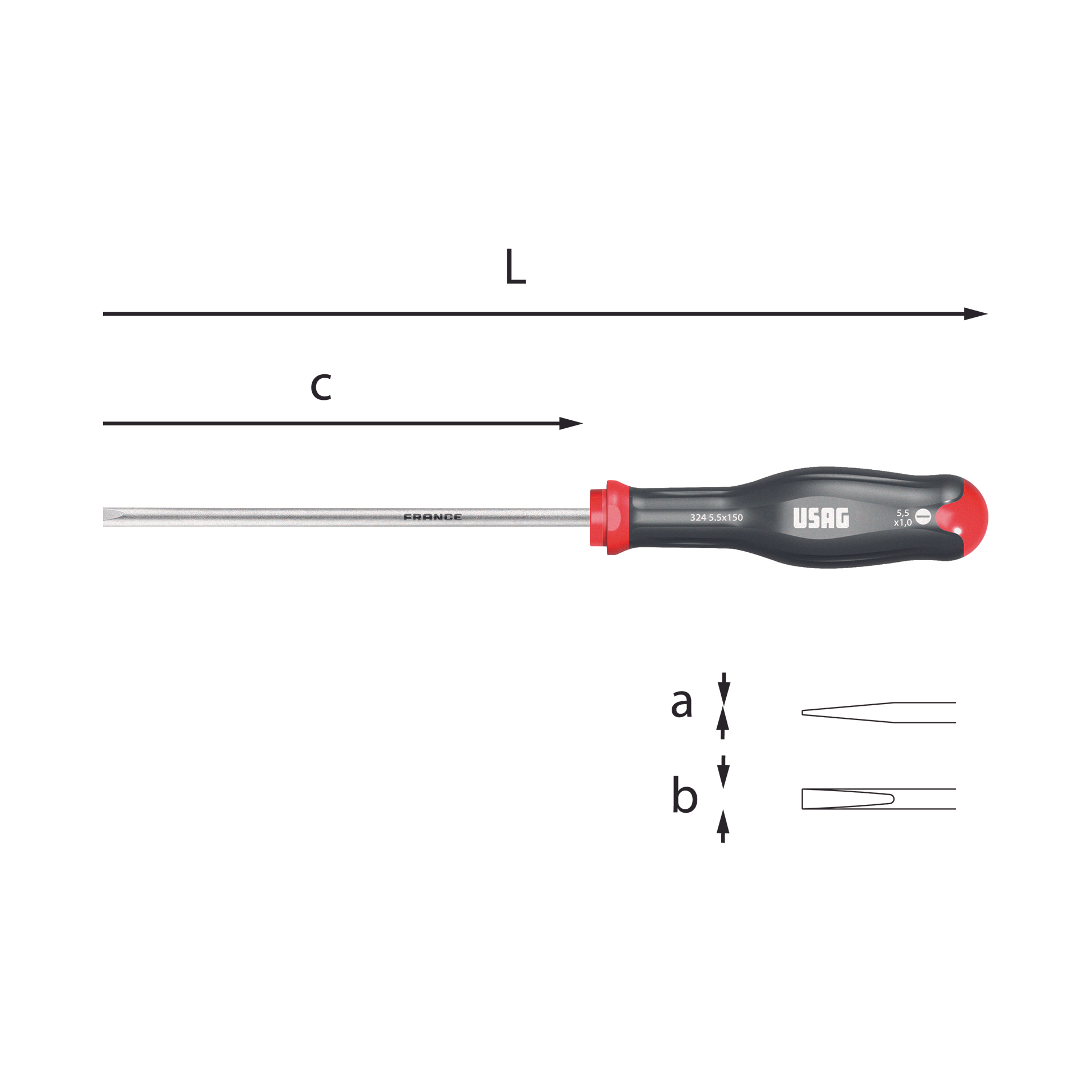 0,5x3x75mm M0 Screwdrivers fot slot-head L. 169mm - Usag 324