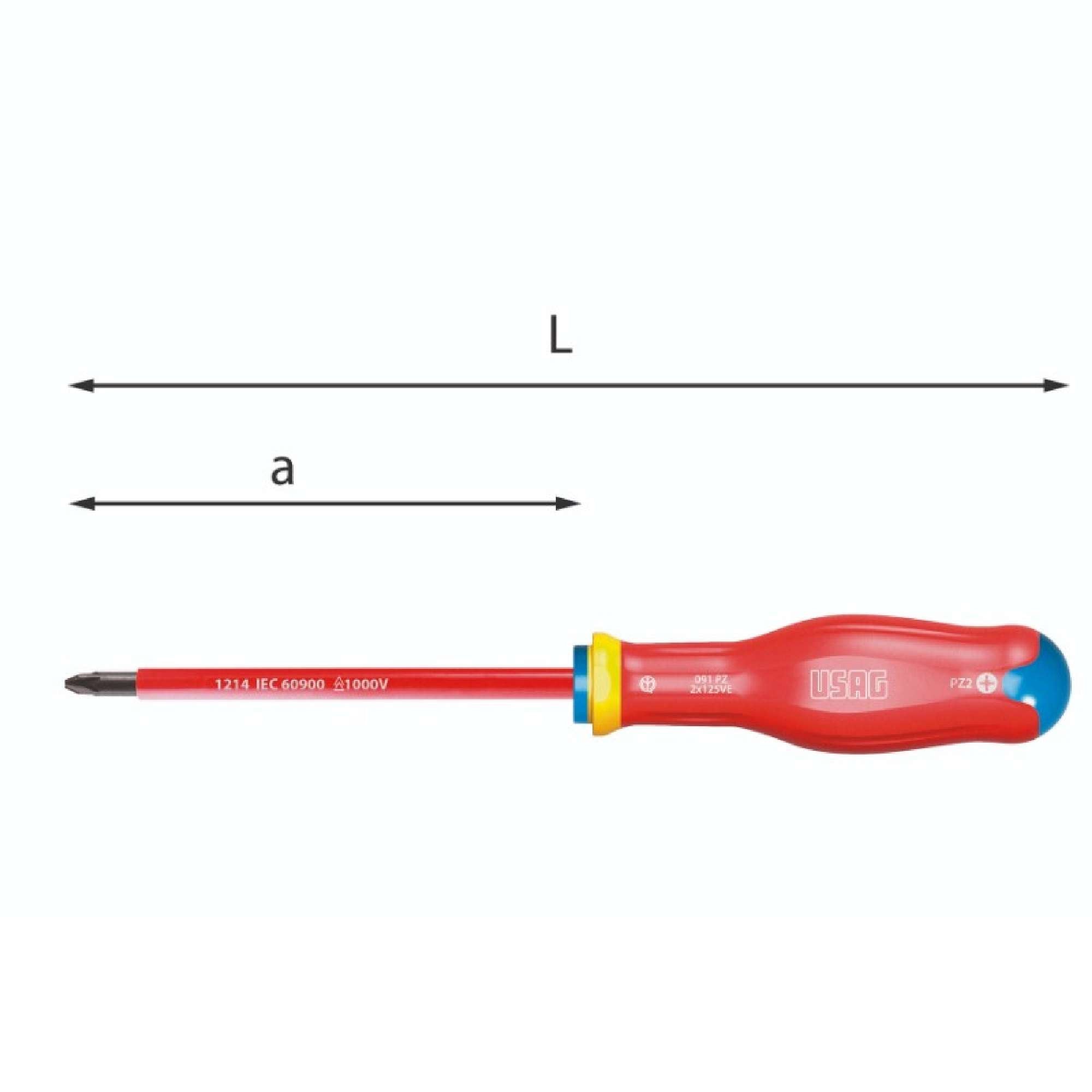 Screwdriver for Pozidriv cross recessed screws - Supadriv 1000V - Usag 091 PZ