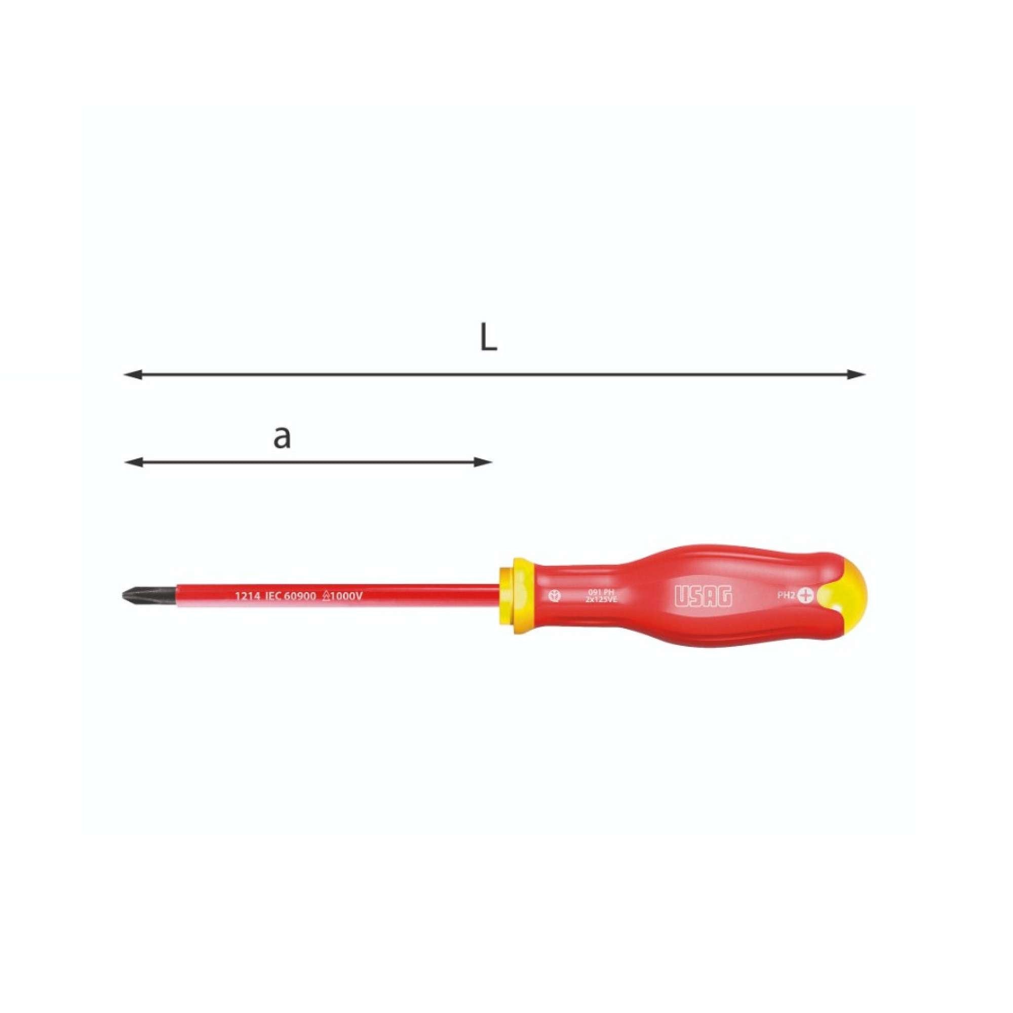 Screwdrivers for Phillips 1000V cross recessed screws - Usag 091 PH