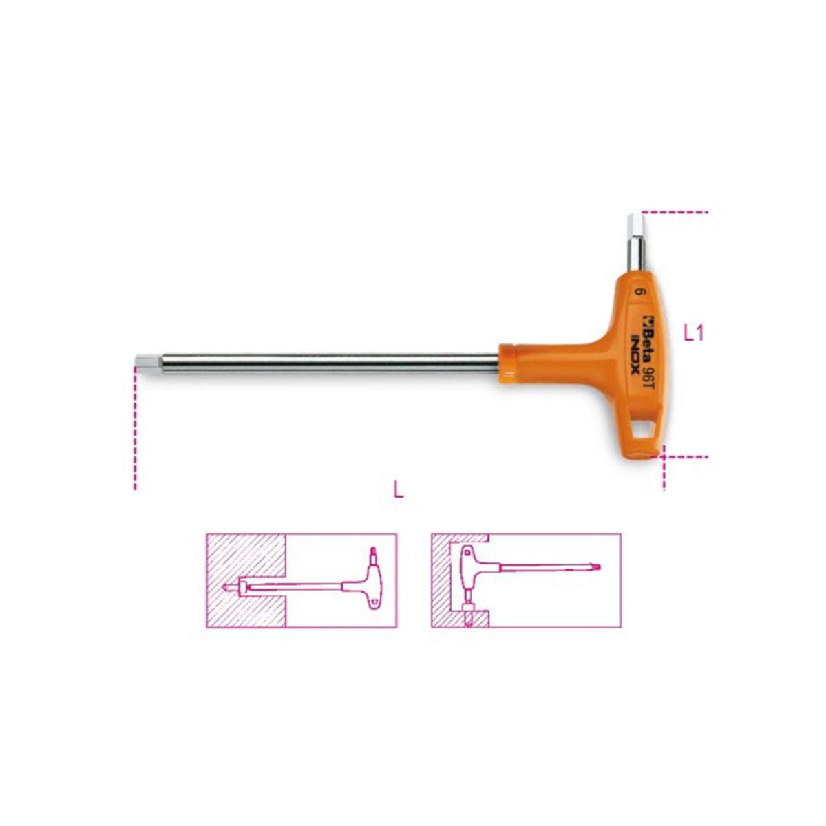 Offset hexagon key wrenches, with high-torque handles - 96TINOX Beta