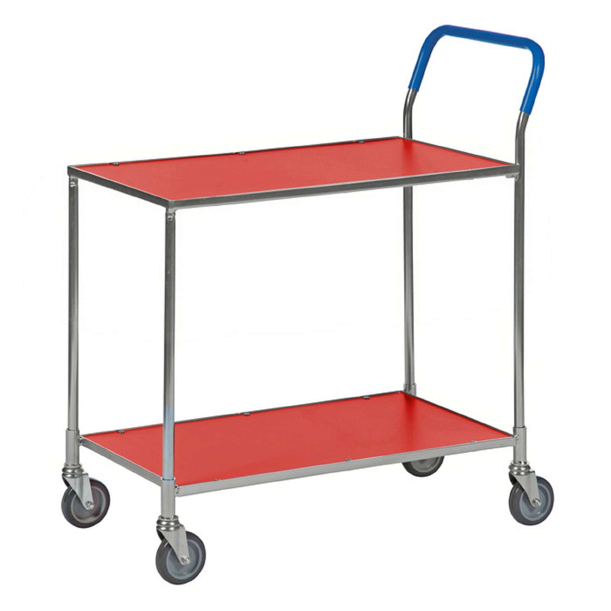 Red / Electro galvanised Table trolley with 2 shelves, LxWxH (mm) 850x435x950