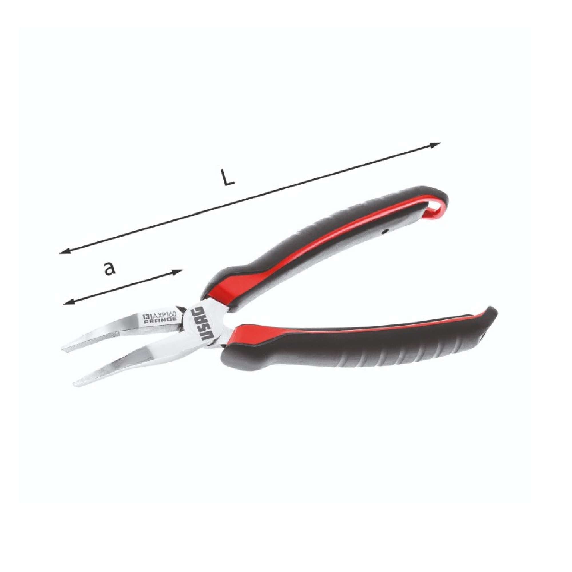 Very Long Flat Nose Pliers bent at 45 160mm - Usag 131 AXP U01310160