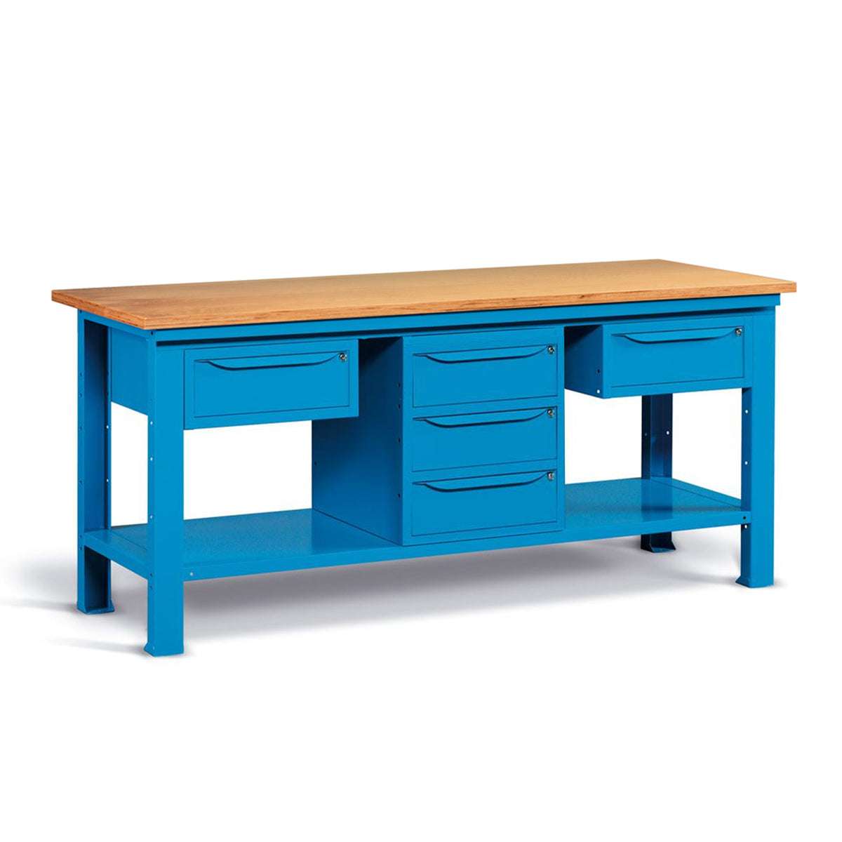 WORKSHOP WORKBENCH WOODEN TOP 2000 X 750 X 880 H - 2 CABINETS 1 DRAWER + 1 WARDROBE 3 DRAWERS - FAMI - BLUE