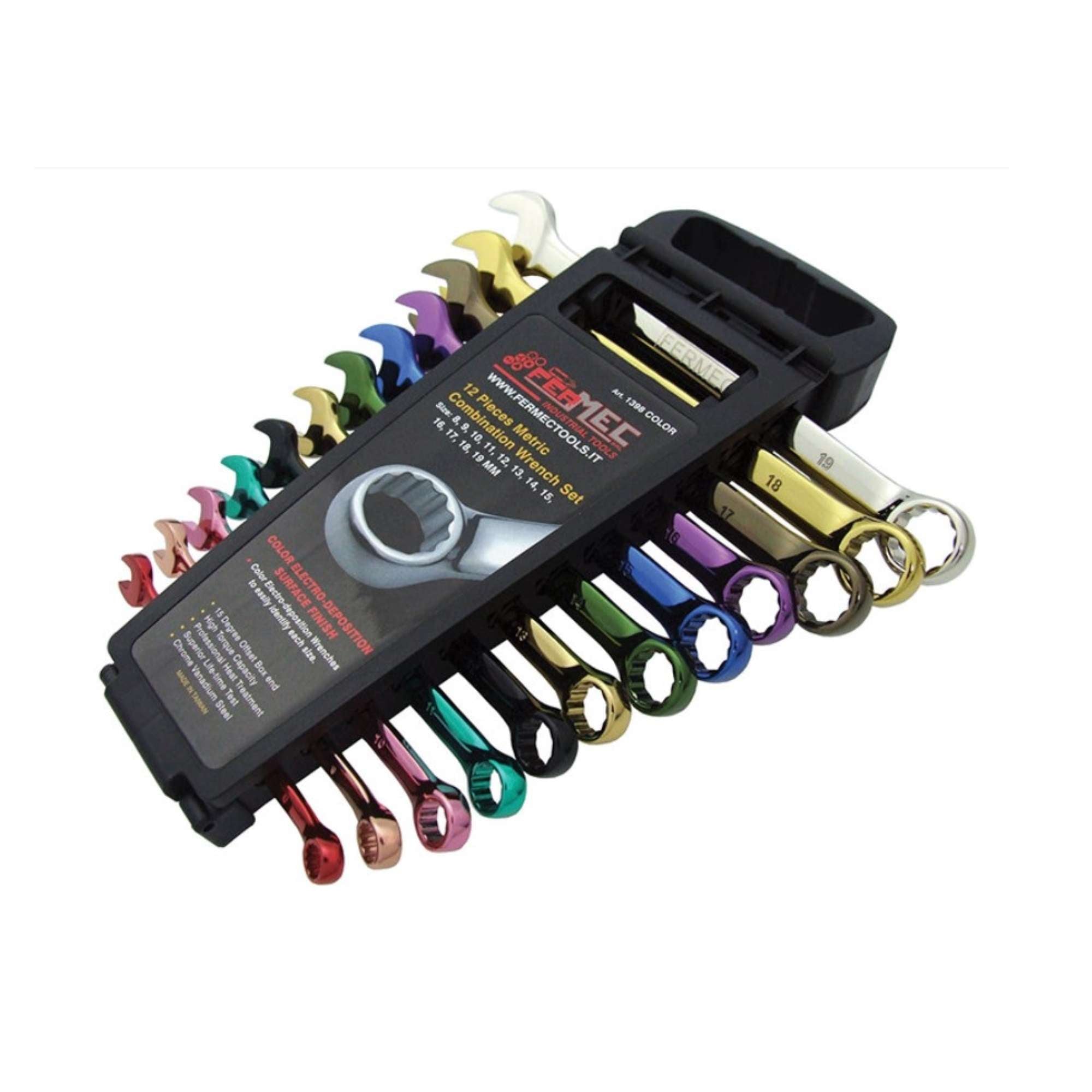 Set of 12 colored combination wrenches 8 to 19mm - Fermec 1398