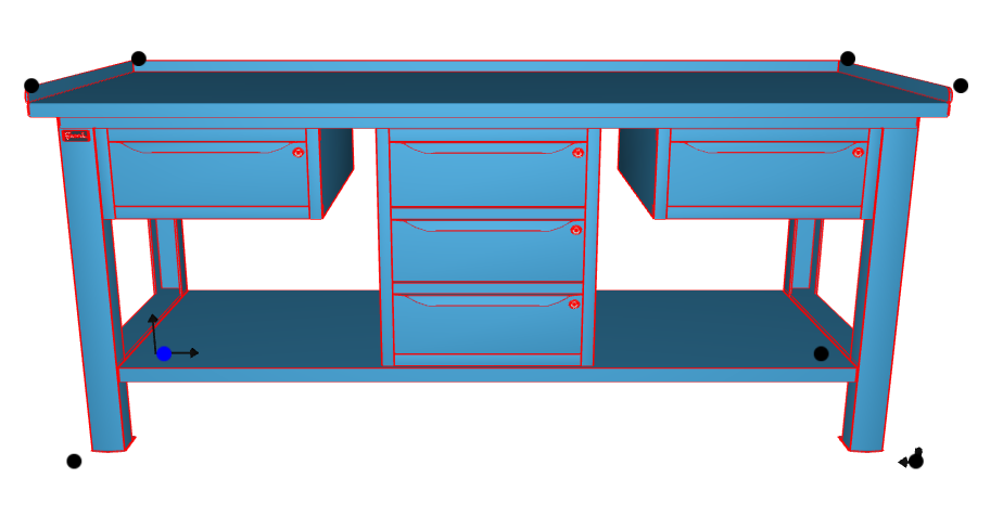 WORKSHOP WORKBENCH STEEL TOP 2007 x 705 x 855 H - 2 CABINETS 1 DRAWER + 1 CABINET 3 DRAWERS - FAMI - BLUE