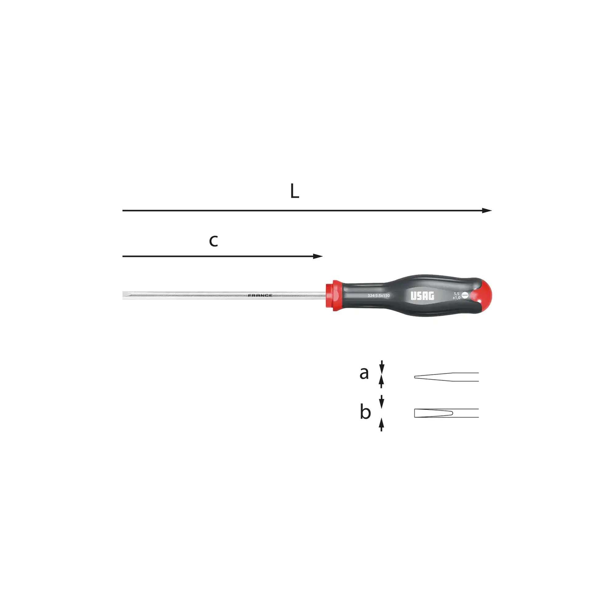 Screwdriver for slotted screws in chrome silicon vanadium steel - Usag 324