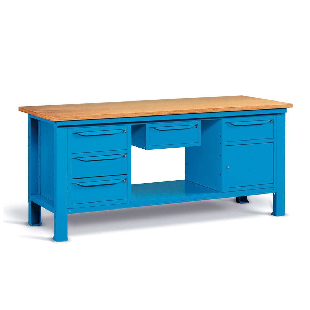 WORKSHOP WORKBENCH WOODEN TOP 2000 X 750 X 880 H - WARDROBE 3 DRAWERS + WARDROBE 1 DRAWER 1 DOOR + WARDROBE 1 DRAWER- FAMI - BLUE