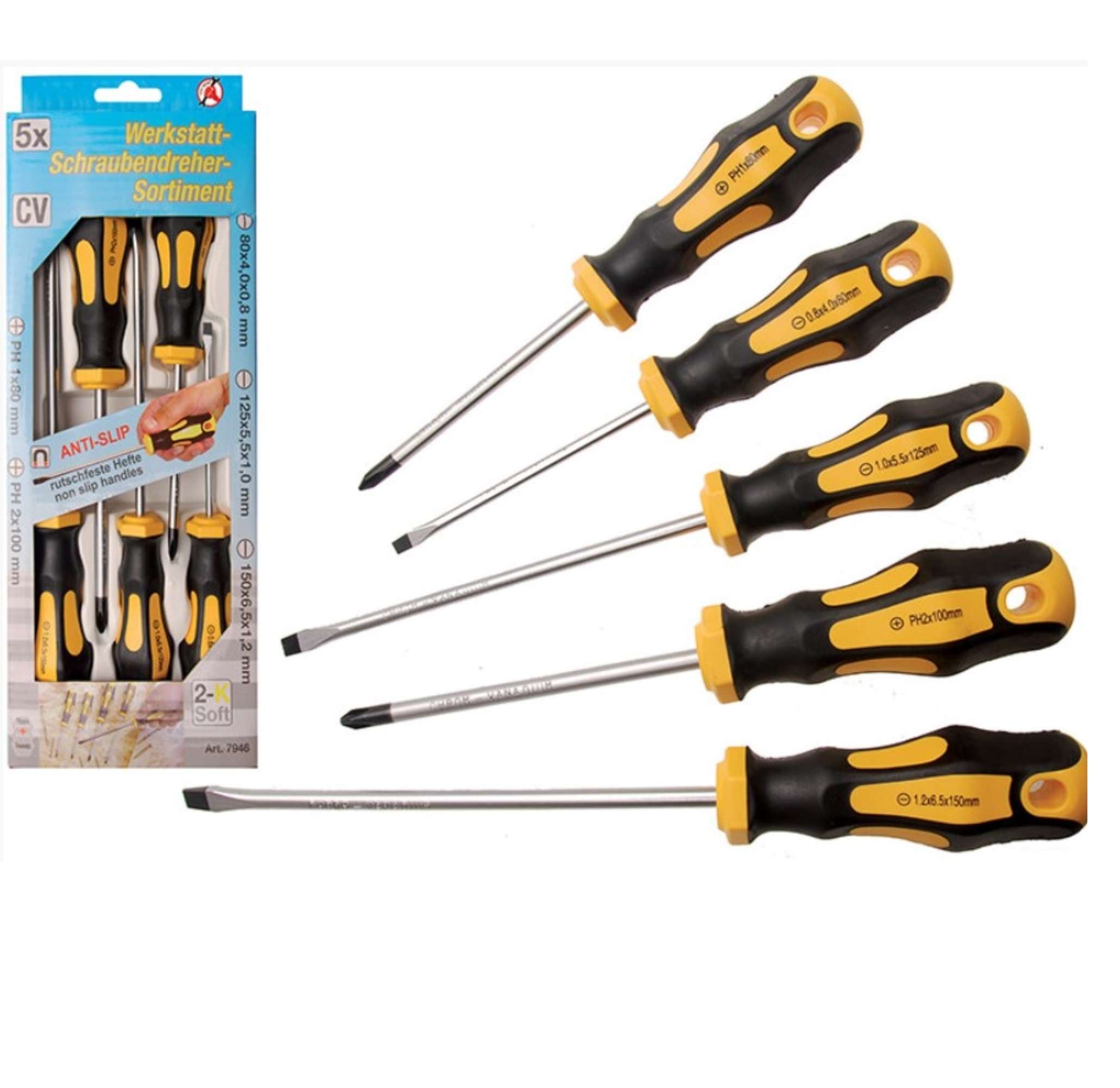 Set of 5 screwdrivers with non-slip handle - Fermec BGS7946